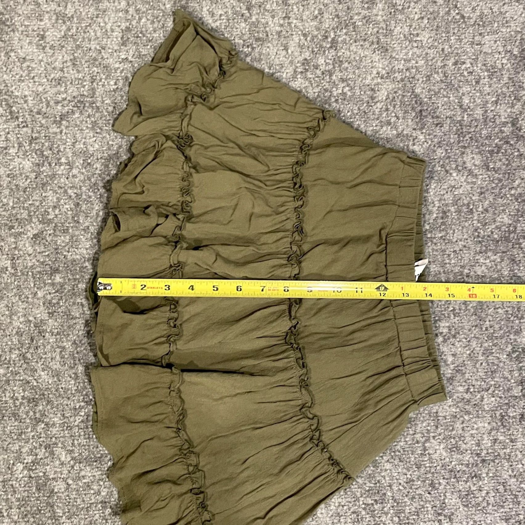 PRINCESS POLLY Princess Polly Tiered Ruffle Mini Skirt Womens 0 XS Olive Green Elastic Waist Size 25" / US 0 / IT 36 - 8 Thumbnail