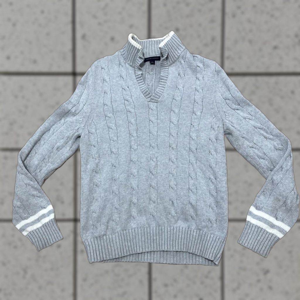 Banana Republic VINTAGE Banana Republic Sweater Men M Gray Cable Knit Open Collar Yacht Old Money Shirt (Not allowed: new words). Size US M / EU 48-50 / 2 - 1 Thumbnail