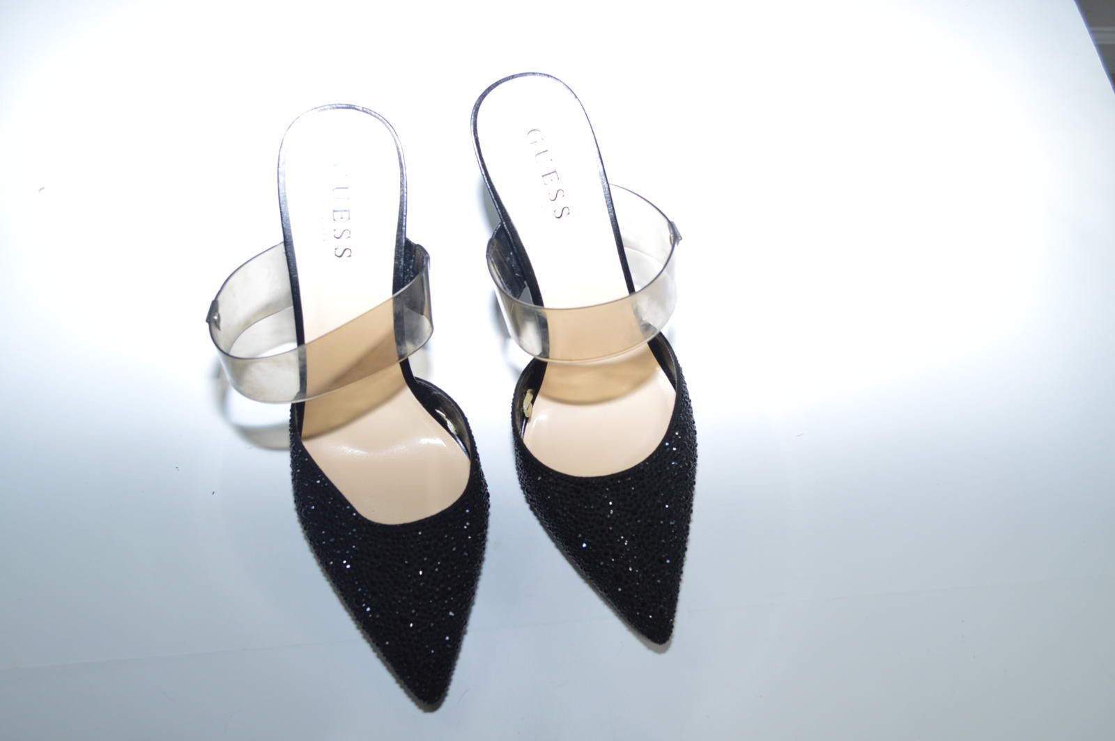 Guess GUESS Black Rhinestone Embellished Heels with Clear Strap Size US 10 / IT 40 - 6 Thumbnail