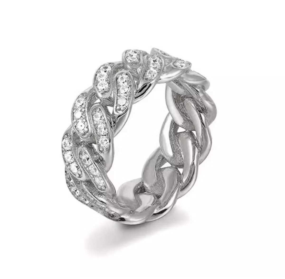 Jewelry Diamond Ice Chain Link Ring Jewelry Chrome Casual Cuff Size ONE SIZE - 3 Thumbnail