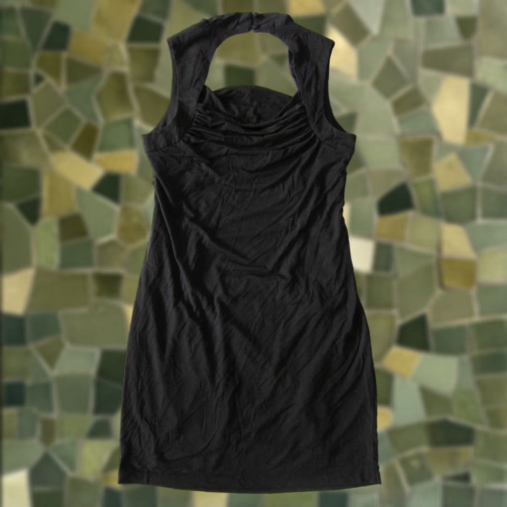 Vintage Spense Petite Black Stretch Ruched Sleeveless Square Neck Shift Dress 10P Size L / US 10 / IT 46 - 1 Thumbnail