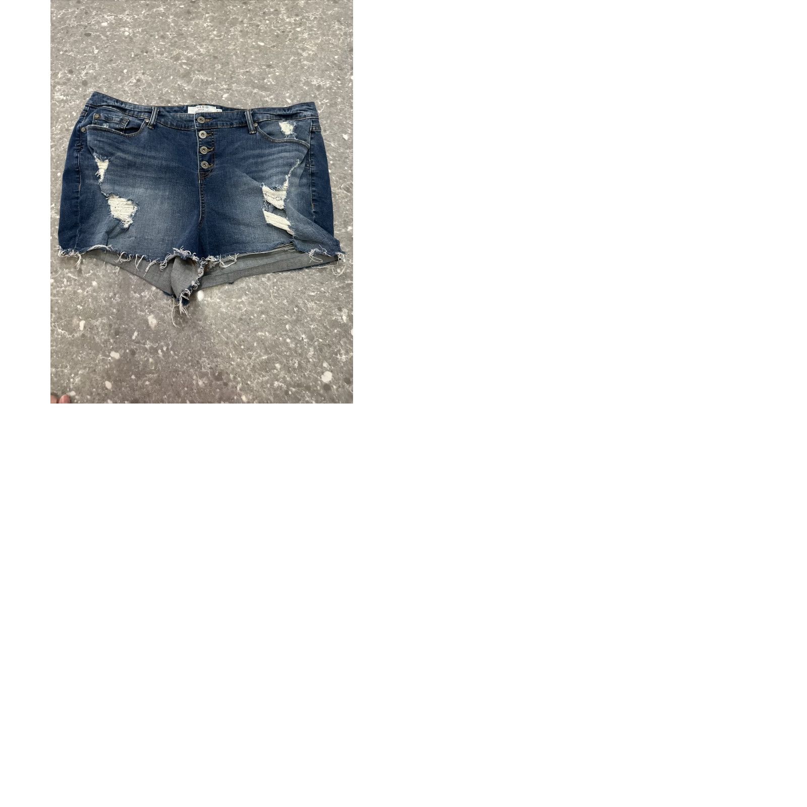 Torrid Torrid Blue Jean Shorts 24 Distressed Ripped Mid Raw Hem Button Fly Medium Wash Womens Size 42" / US 20 - 10 Thumbnail