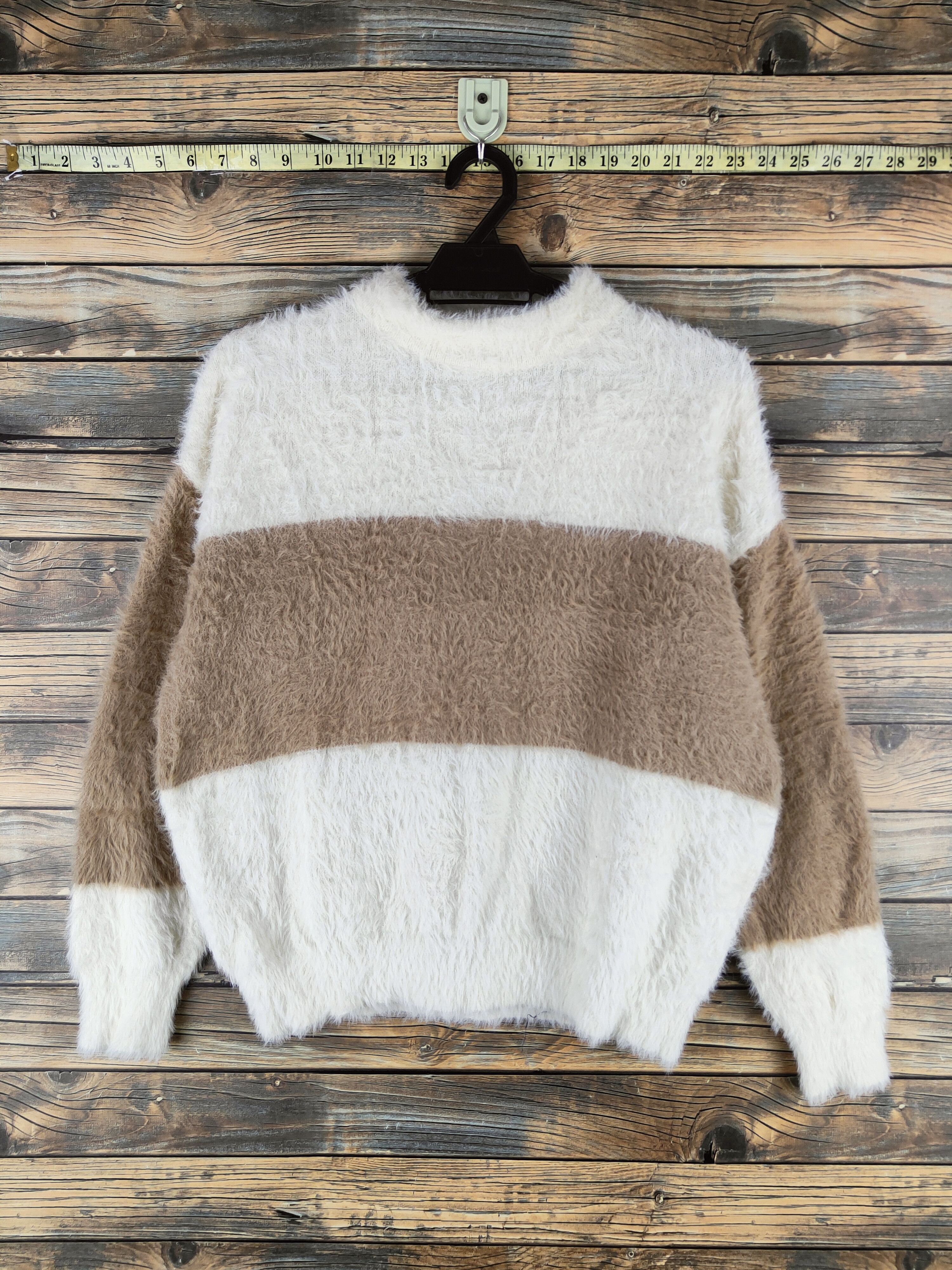 Japanese Brand DL Rope Picnic Cream Brown Fur Mohair Knitwear #46-469 Size S / US 4 / IT 40 - 1 Thumbnail