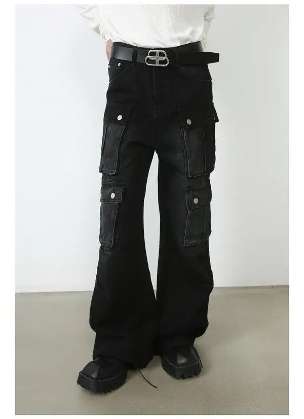 Japanese Brand Washed Loose Straight Wide Leg Cargo Jeans Size US 32 / EU 48 - 2 Thumbnail