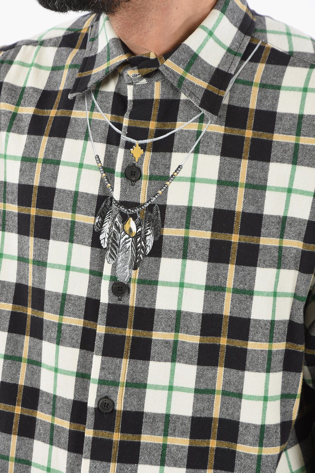 Marcelo Burlon og1mm0824 Cotton Flannel Feathers Necklace Shirt Multicolor Size US S / EU 44-46 / 1 - 3 Thumbnail