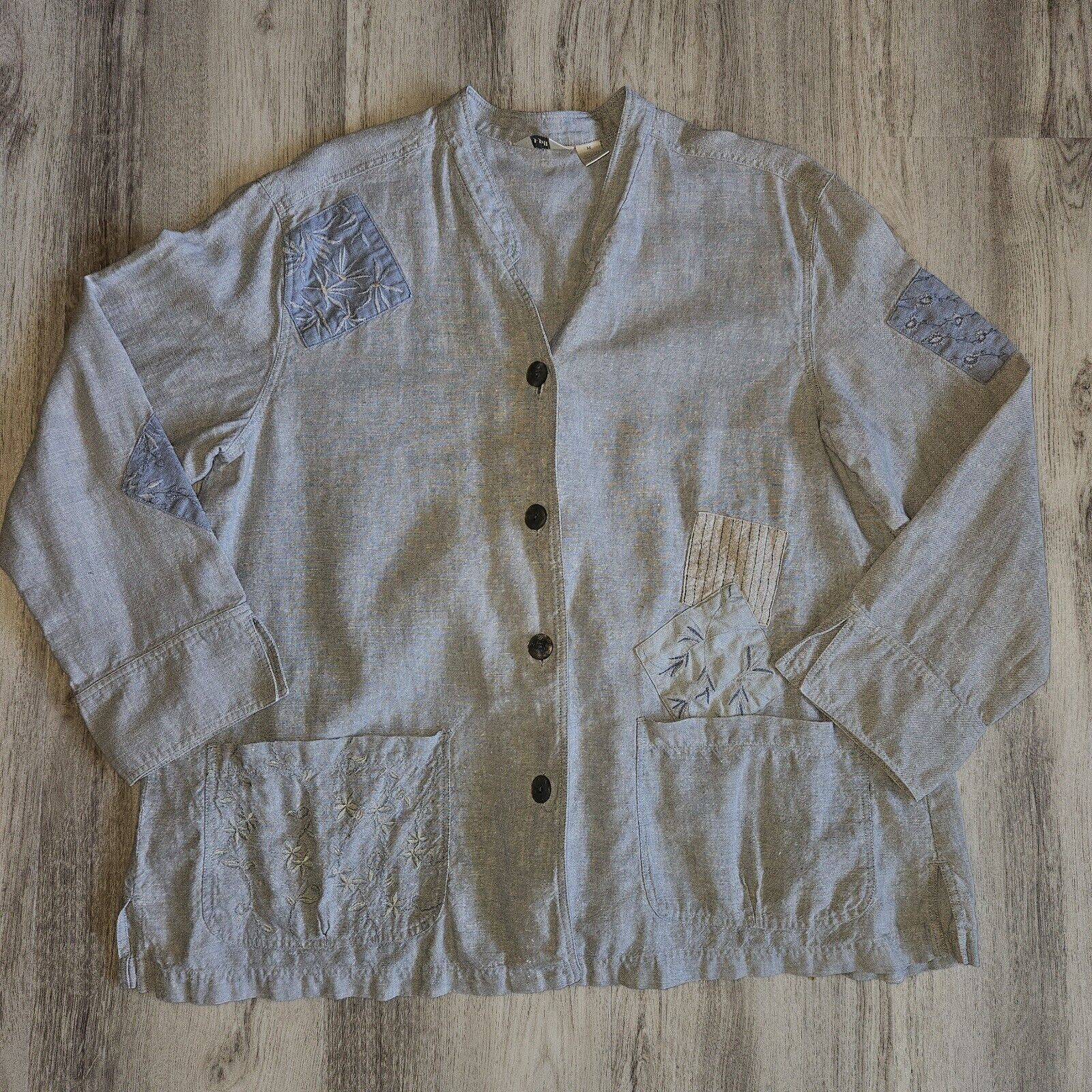 Vintage J JIll Unstructured Linen Jacket Womens M Sage Lagenlook Emb Size M / US 6-8 / IT 42-44 - 6 Thumbnail