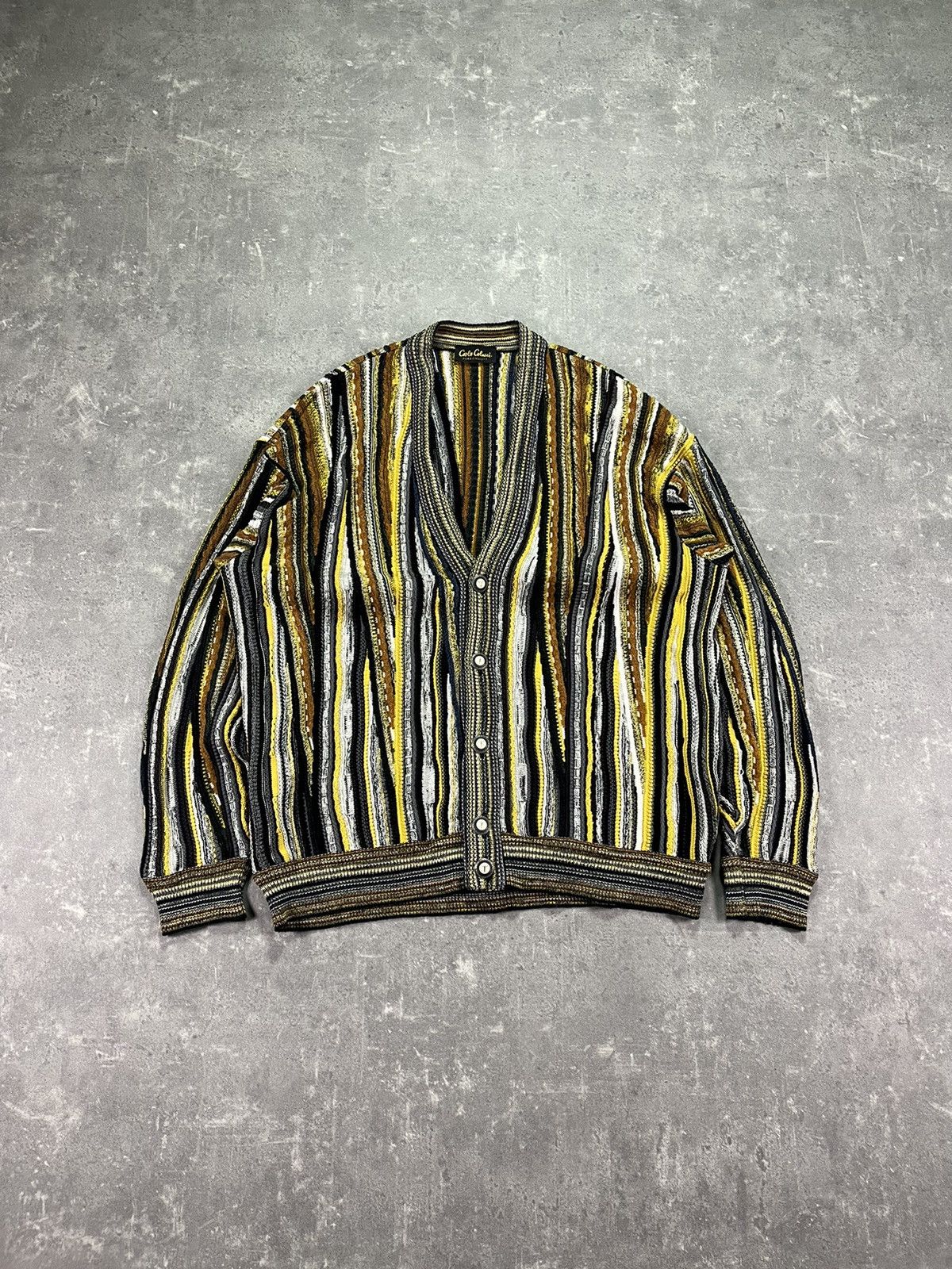 image of Vintage Carlo Colucci Multicolor Cable Cardigan Knit Sweater, Men's (Size XL)