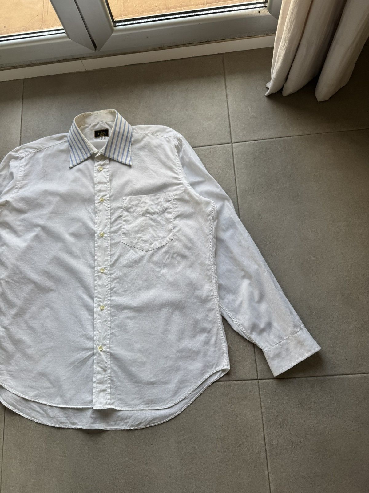 Fendi Fendi Vintage 16/41 Size White Button Striped Collar LongSleeve Button Shirt Size US L / EU 52-54 / 3 - 3 Thumbnail