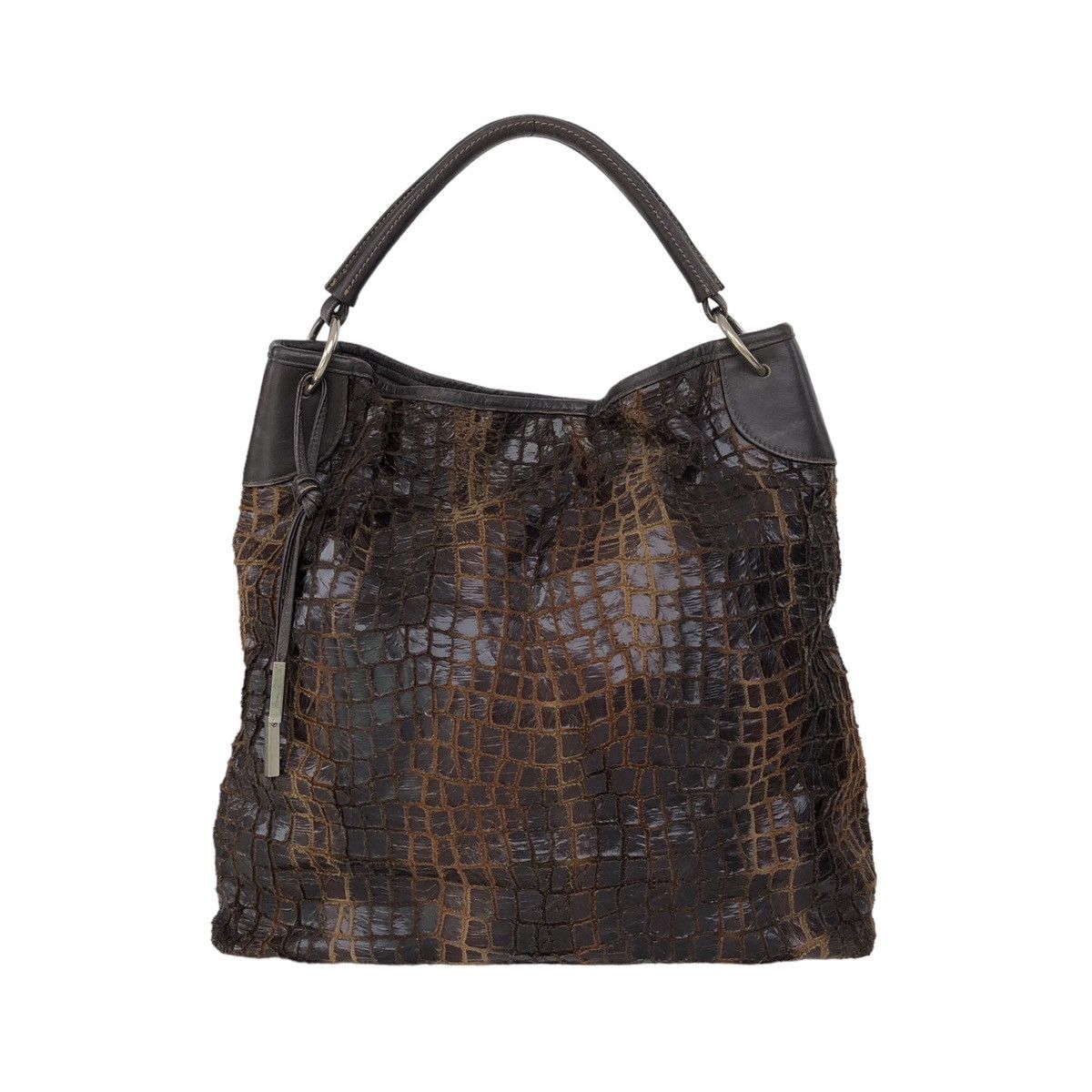 4-Session Crocodile Pattern Leather Brown Tote Bag Made in 🇯🇵