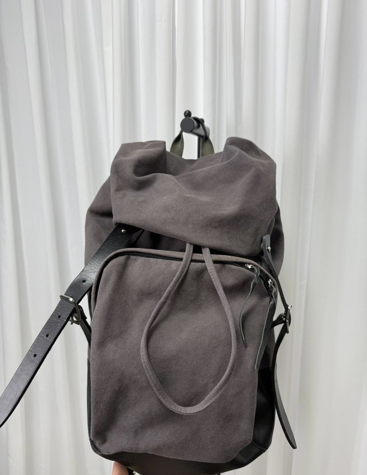 Yohji Yamamoto Yohji Yamamoto Y's Washed Fabric & Cowhide Backpack Size ONE SIZE - 3 Thumbnail