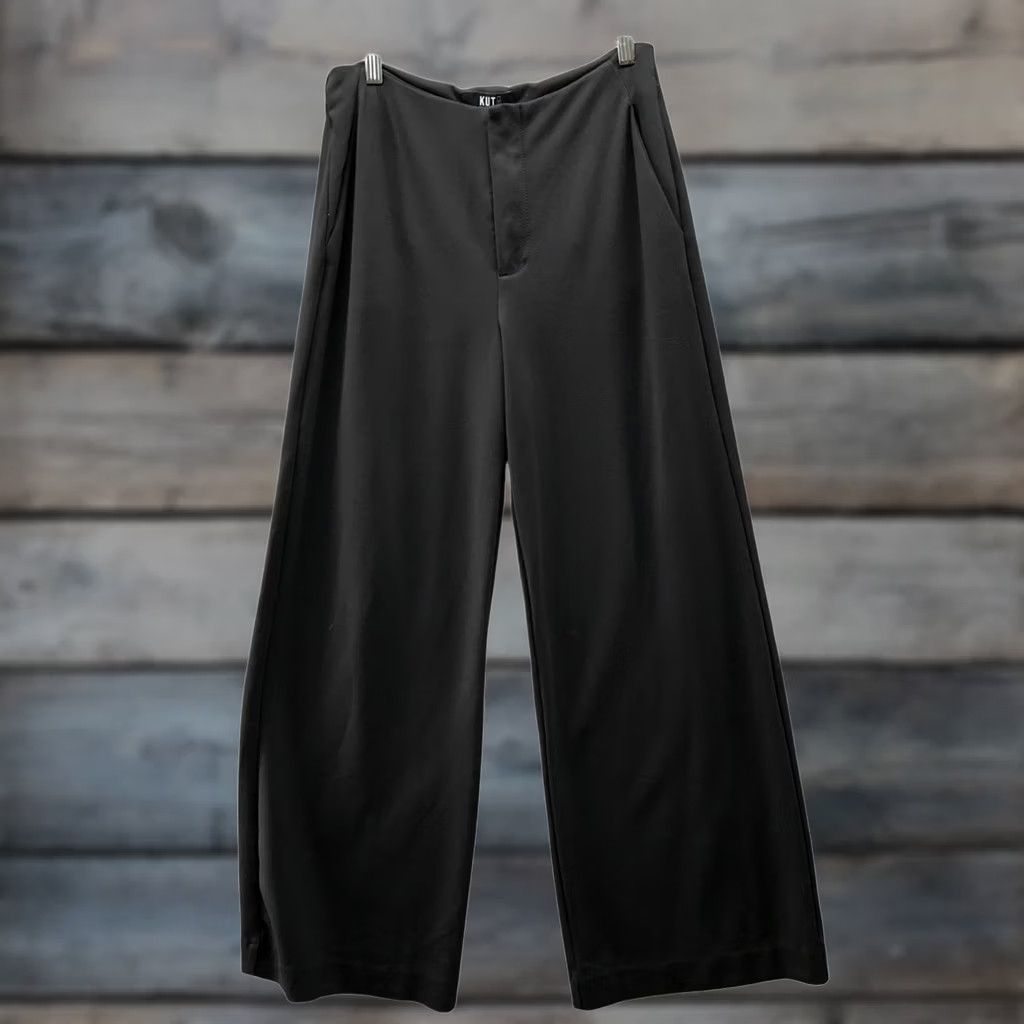Vintage KUT from the Kloth Wide Leg Ponte Pants Women 8 Black High Rise Dress Size 30" / US 8 / IT 44 - 1 Thumbnail