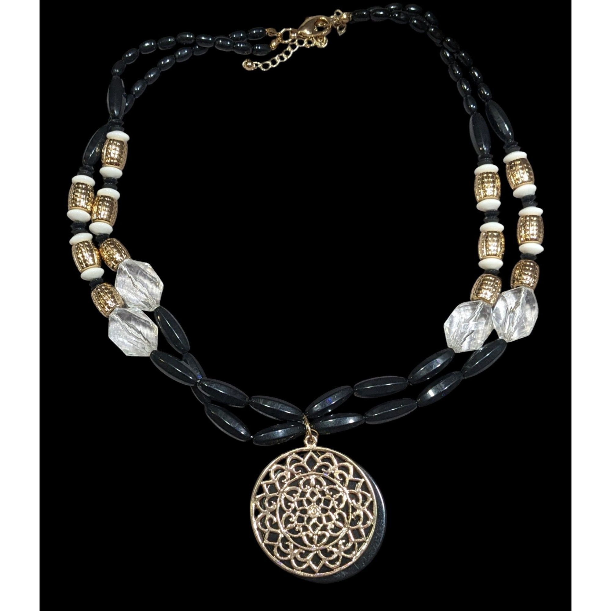 Other Bohemian Glam Beaded Medallion Necklace Black And Gold Tone Size ONE SIZE - 1 Thumbnail