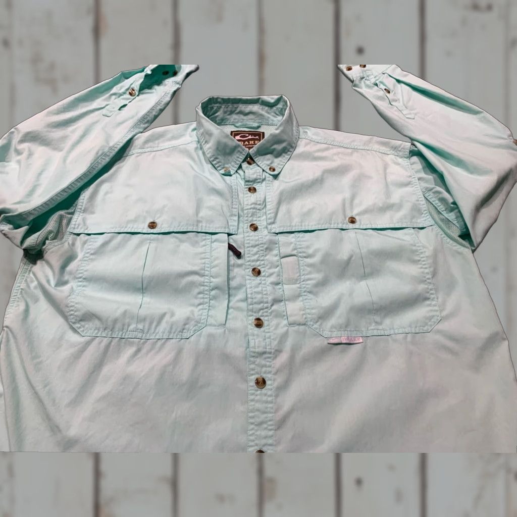 Vintage VINTAGE Drake Men Plaid Button Up Long Sleeve Shirt Aqua Large Regular Fit Outdoor Pockets Mens Size US L / EU 52-54 / 3 - 1 Thumbnail