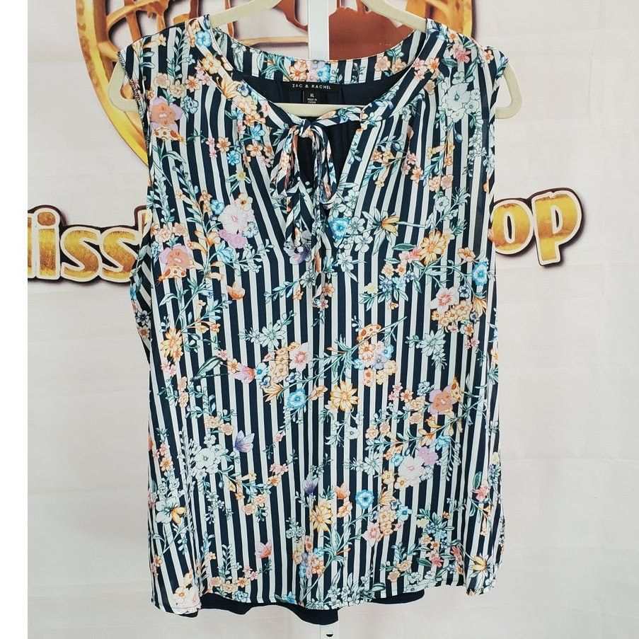 Other Zac Rachel Navy Floral Stripe Sleeveless Top XL Size XL / US 12-14 / IT 48-50 - 1 Thumbnail