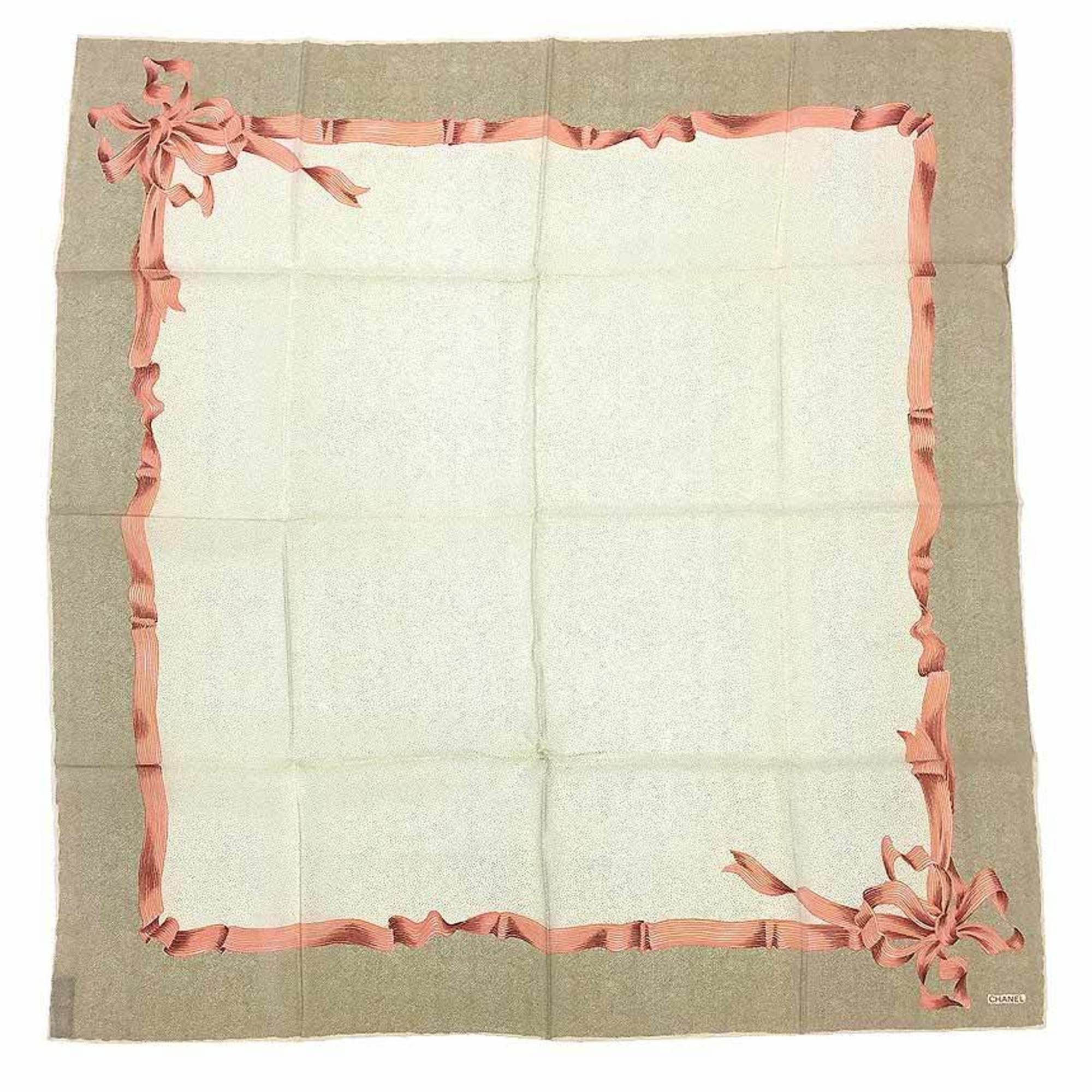 image of Chanel Scarf Muffler Ribbon Silk Beige X Pink Aq9351 in White, Women's