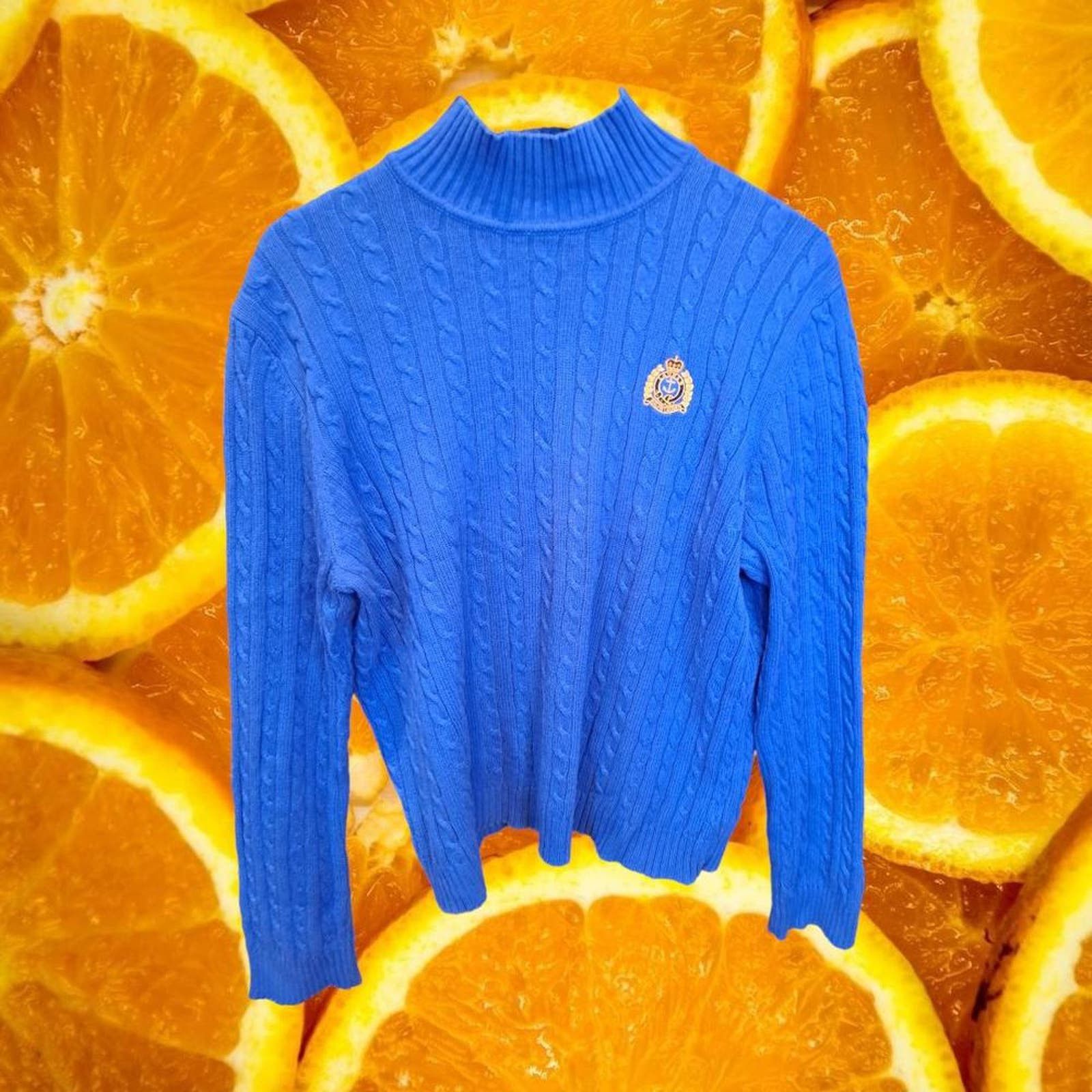 Lauren Ralph Lauren Lauren By Ralph Lauren Blue Cable Knit Cowl Neck Sweater Size L / US 10 / IT 46 - 1 Thumbnail