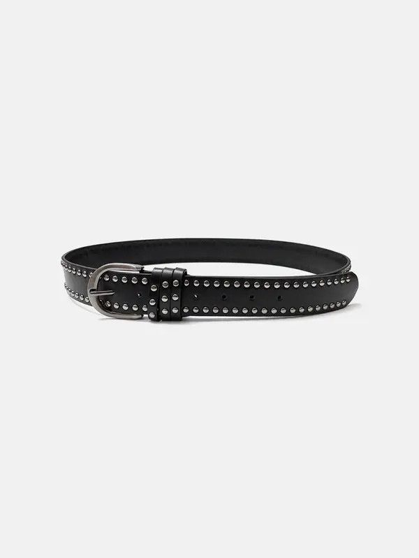 Leather Double Row Stud Belt Size ONE SIZE - 5 Thumbnail