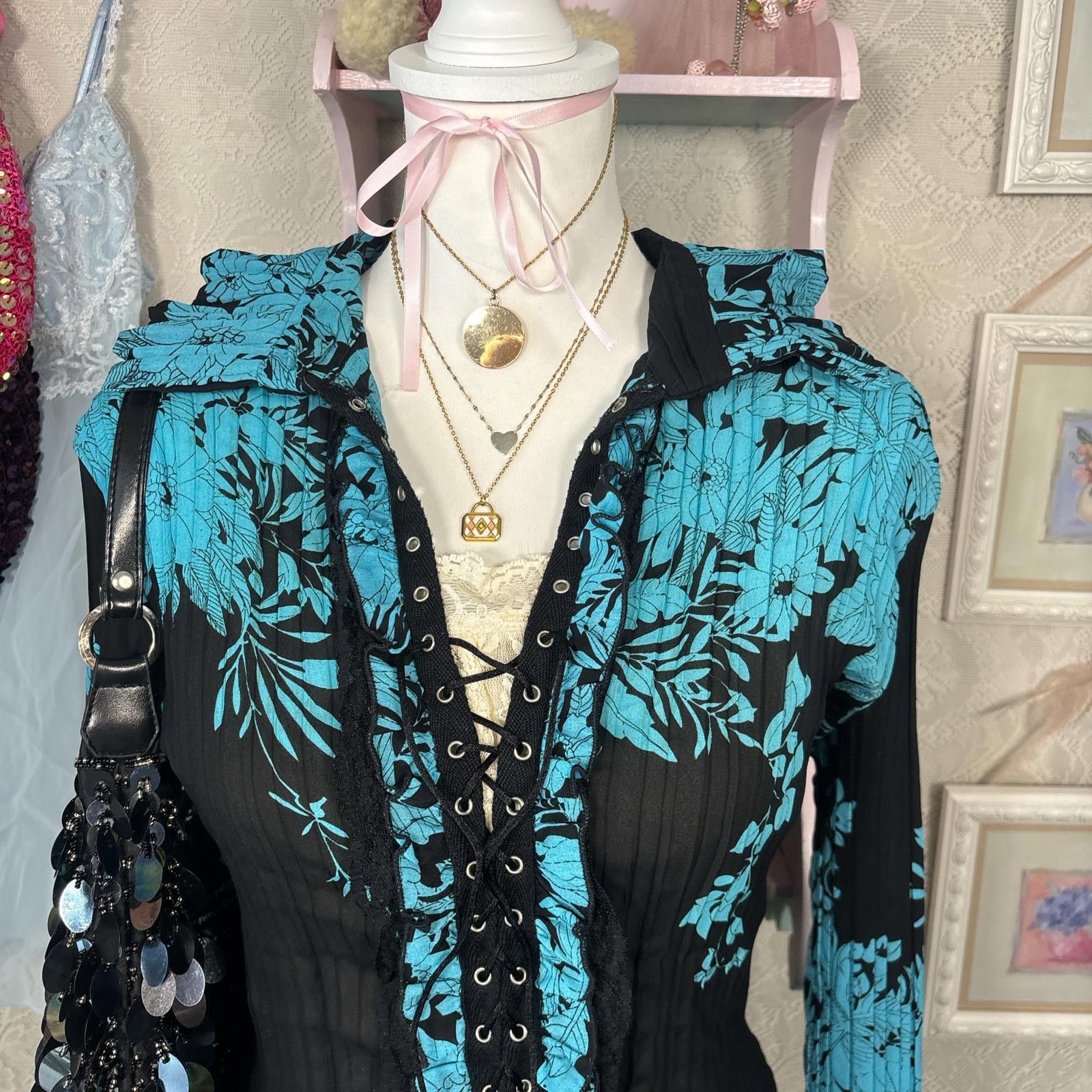 Other y2k lace grunge goth fairy corset lace up blouse Size M / US 6-8 / IT 42-44 - 5 Thumbnail