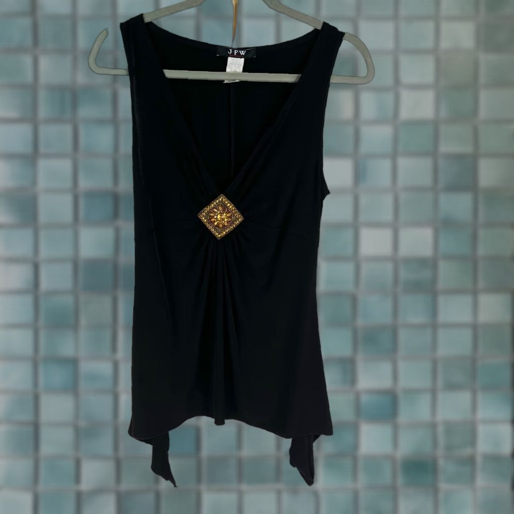 Vintage JFW Just For Wraps Embellished Ruched Tank Top JR's Size L Black Womens Size L / US 10 / IT 46 - 1 Thumbnail