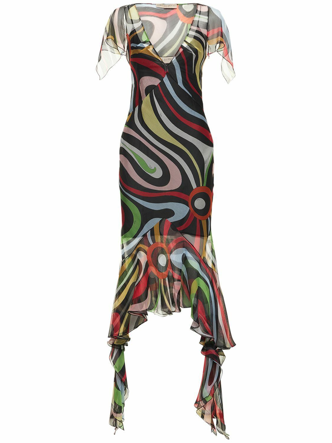 Emilio Pucci o1mle1224 Printed Chiffon Dress in Multicolor Size M / US 6-8 / IT 42-44 - 1 Thumbnail