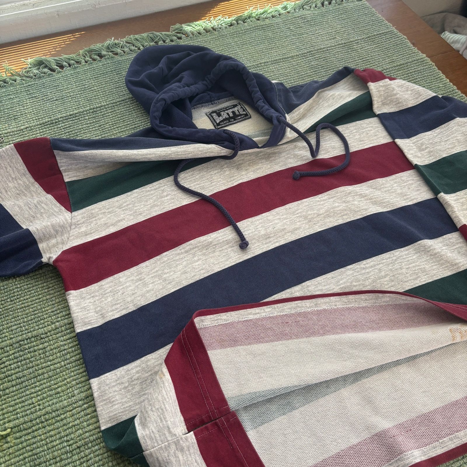 Vintage Vintage LATTE Striped Cotton 80s 90s Hooded Sweatshirt Sz XL Size XL / US 12-14 / IT 48-50 - 6 Thumbnail