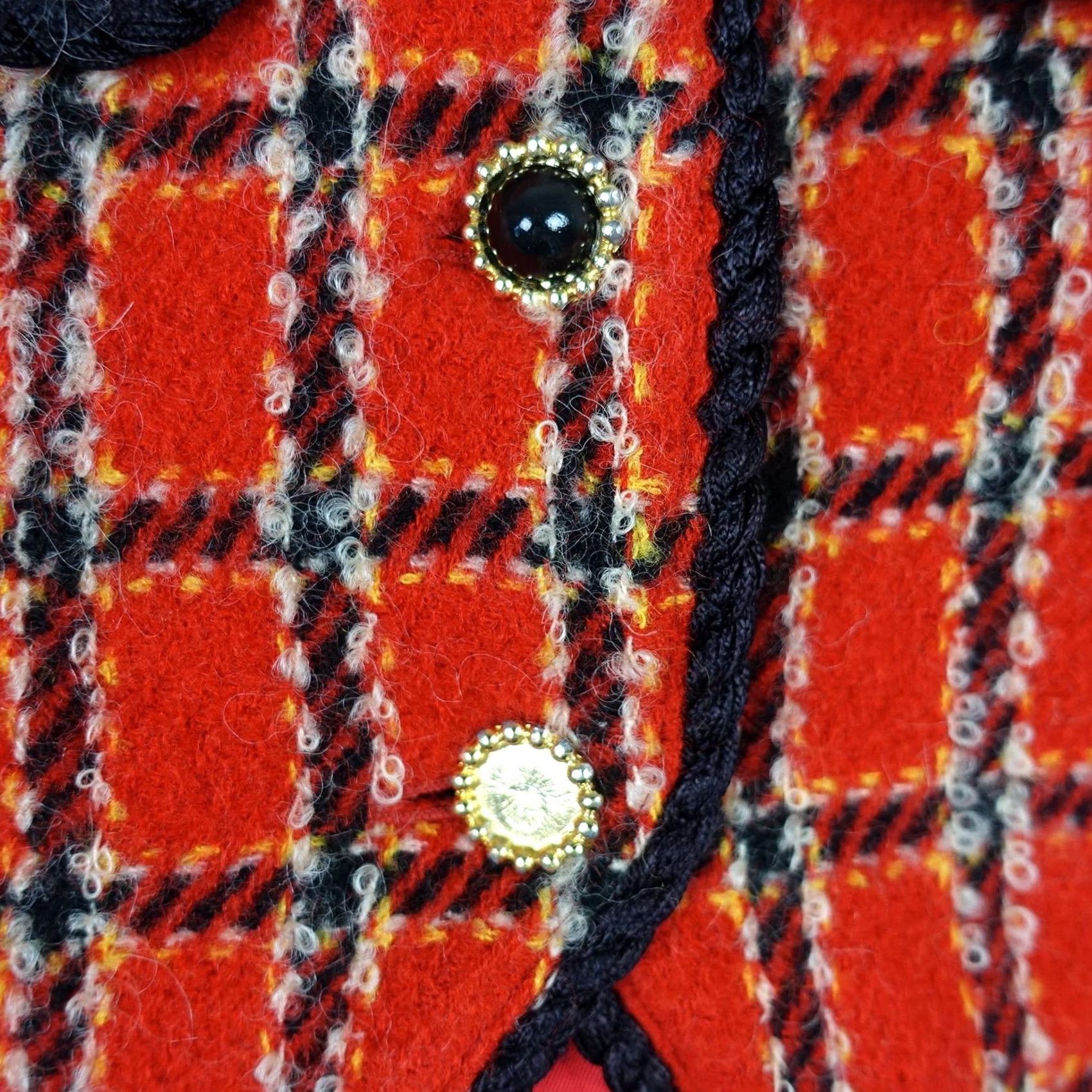 Evan Picone VINTAGE Evan Picone Jacket Womens 6 Red Plaid Wool Tweed Collarless Short Coat/Blazer USA Size M / US 6-8 / IT 42-44 - 4 Thumbnail