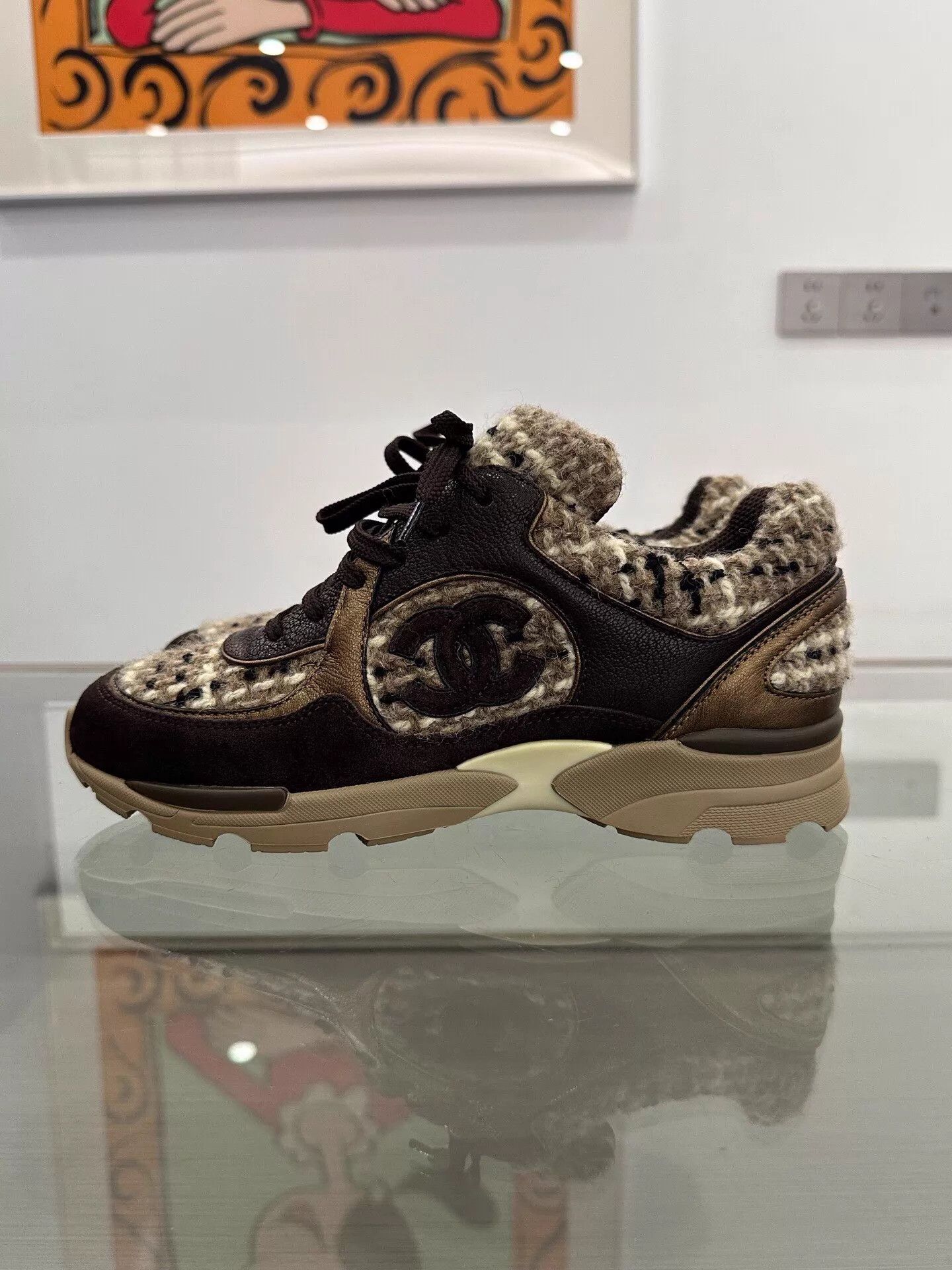 Chanel Chanel Women's Black Suede Tweed CC Sneakers Size US 7 / IT 37 - 4 Thumbnail