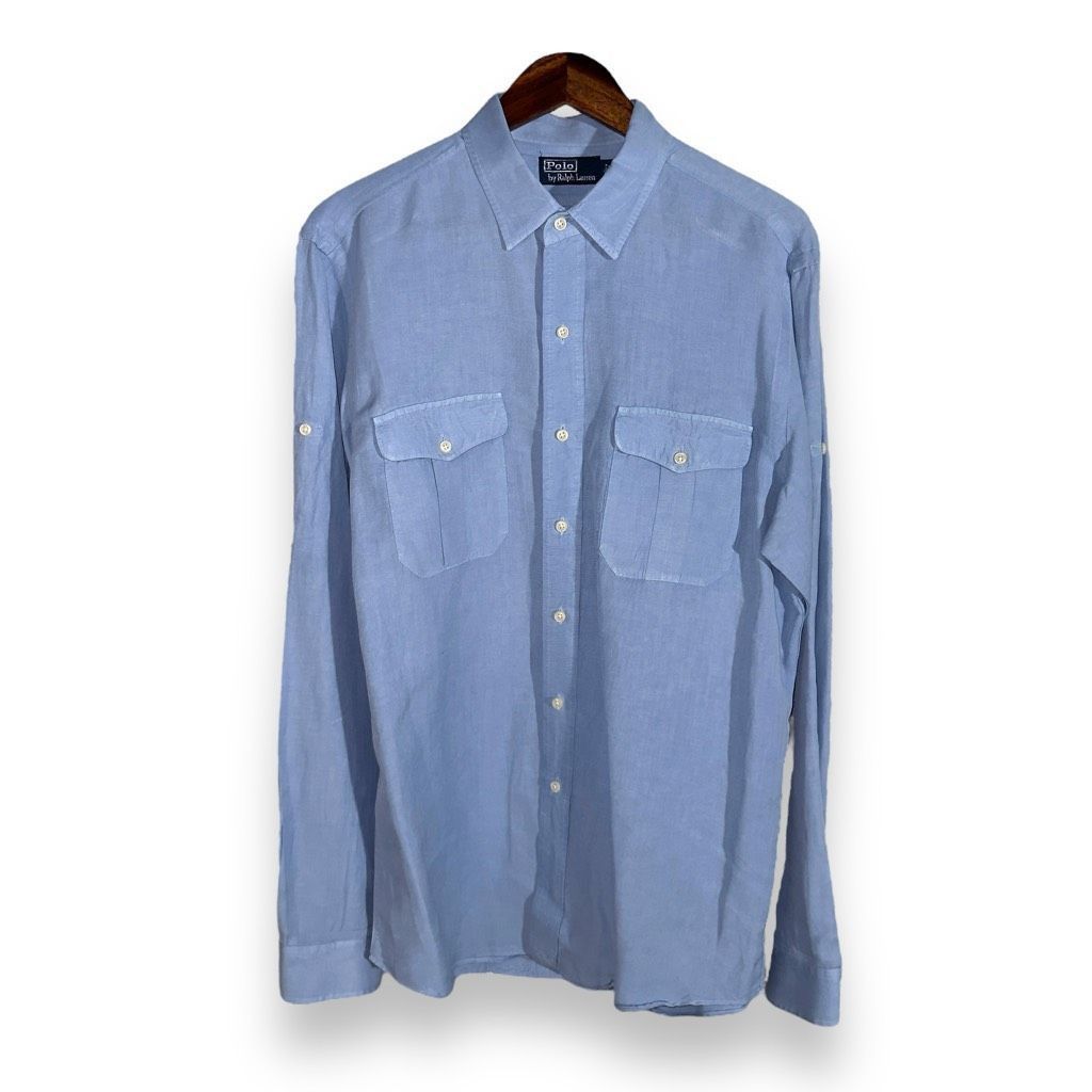 Polo Ralph Lauren Polo Ralph Lauren Sky Blue Silk & Linen Button Up Shirt L Size US L / EU 52-54 / 3 - 1 Thumbnail