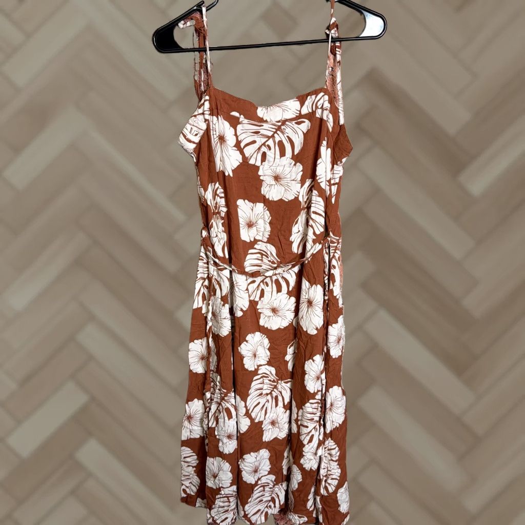 Vintage ROXY Sundress Women's XL Floral Sleeveless Tank Dress Brown Midi Regular Size XL / US 12-14 / IT 48-50 - 1 Thumbnail