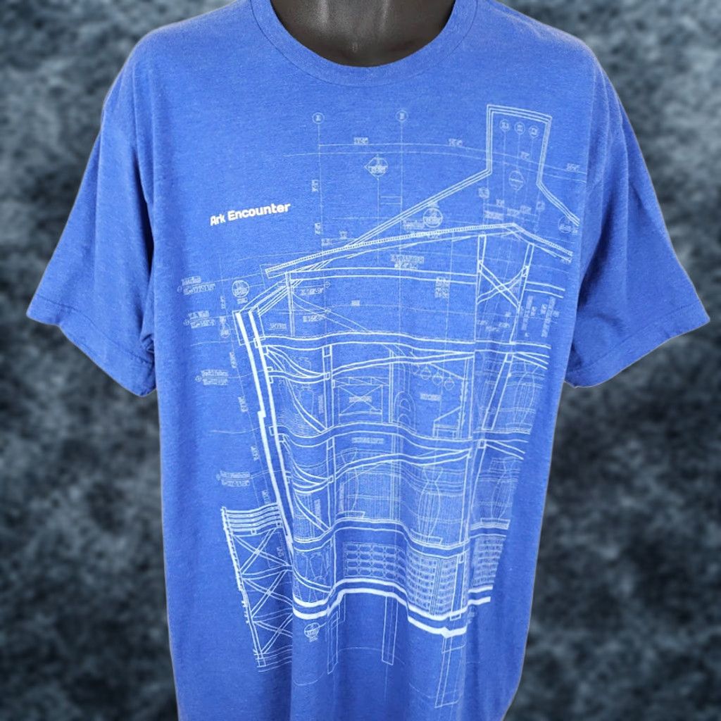 Tultex VINTAGE Noahs Ark T Shirt Mens XL Blue Construction Plans Christian Ark Encounter Size US XL / EU 56 / 4 - 1 Thumbnail