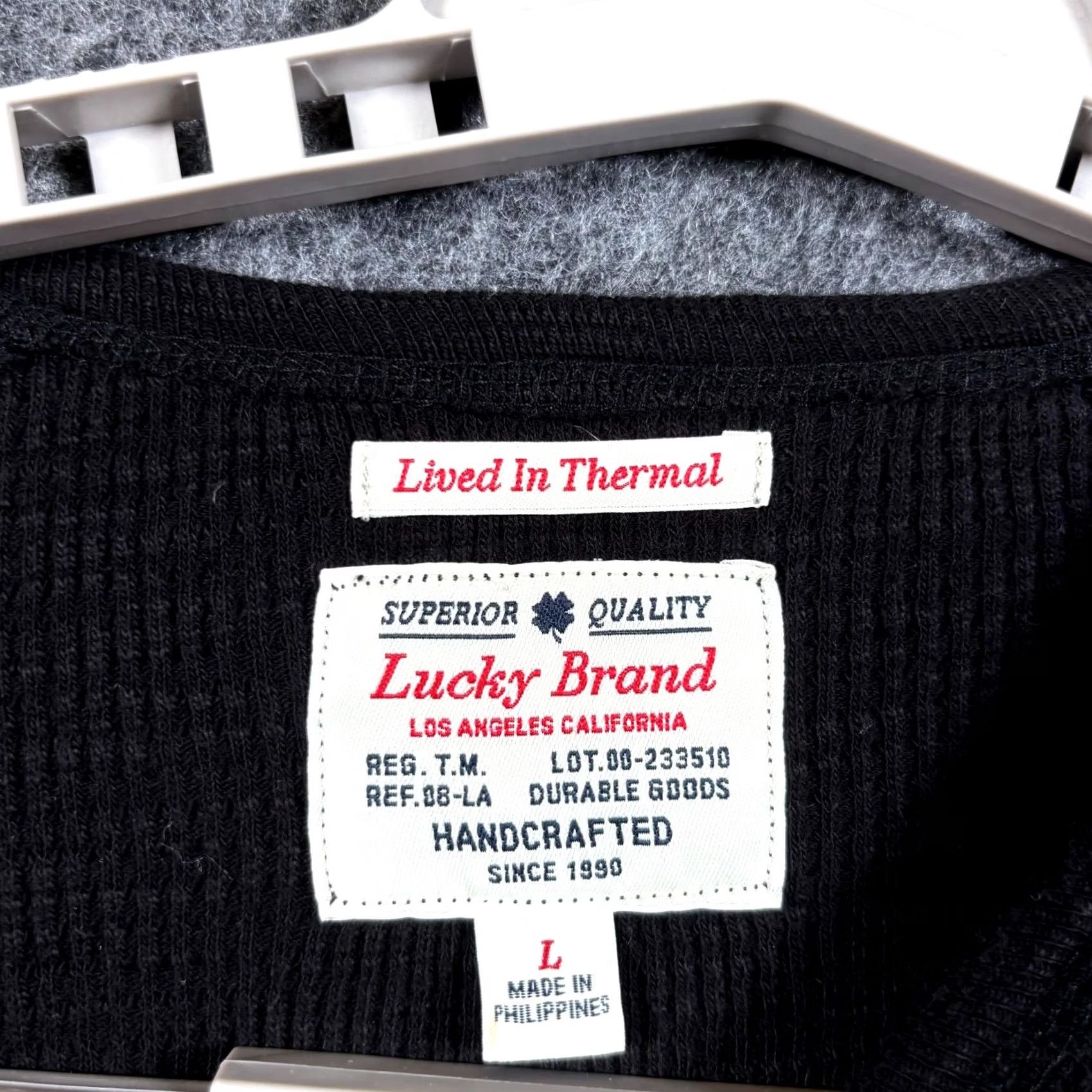 Lucky Brand Lucky Brand Thermal T-Shirt Men’s L Black Waffle Knitted Henley Raglan Sleeve Size US L / EU 52-54 / 3 - 6 Thumbnail