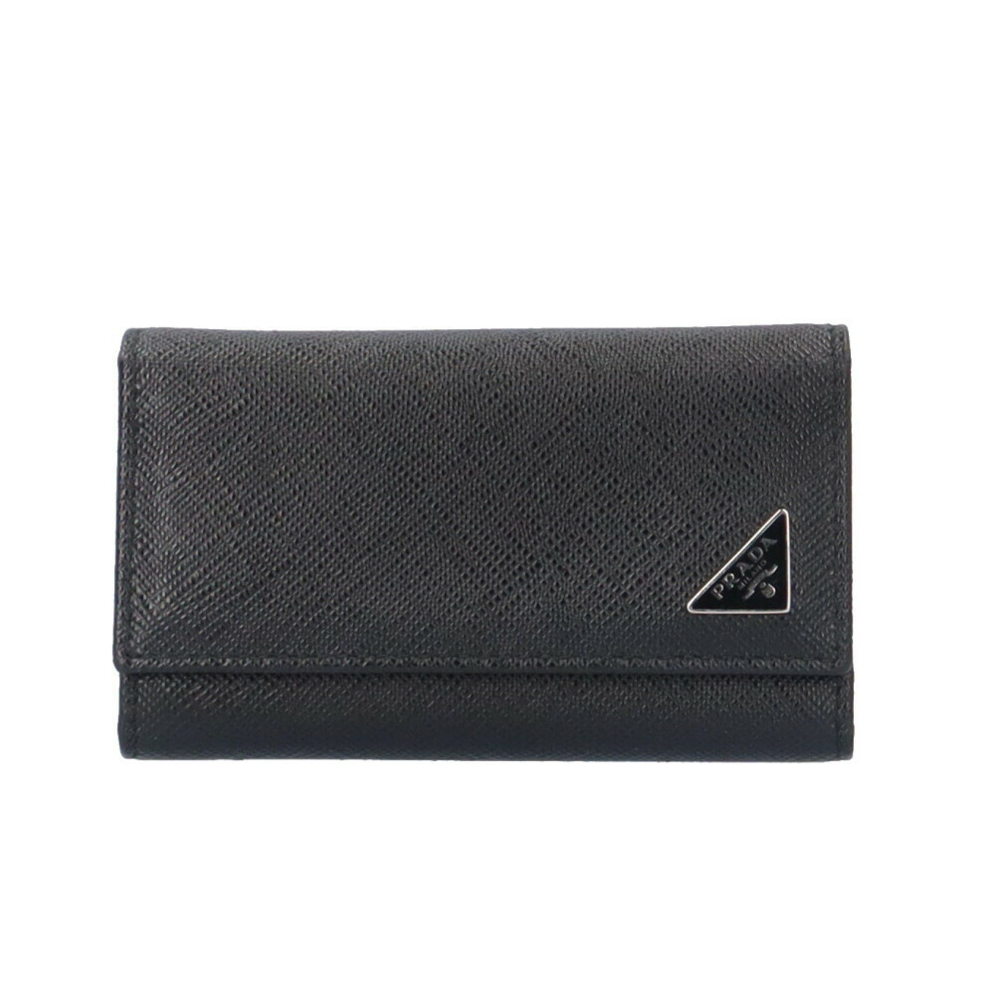 image of Prada Saffiano Key Case Leather 2P-G222 Unisex Prada in Black, Women's