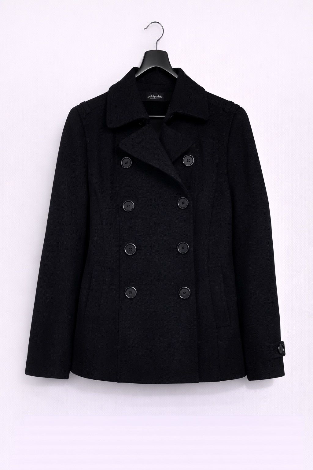 Pas de Calais Pas de Calais Black Wool Pea Coat – Double Breasted Jacket Size M / US 6-8 / IT 42-44 - 1 Thumbnail