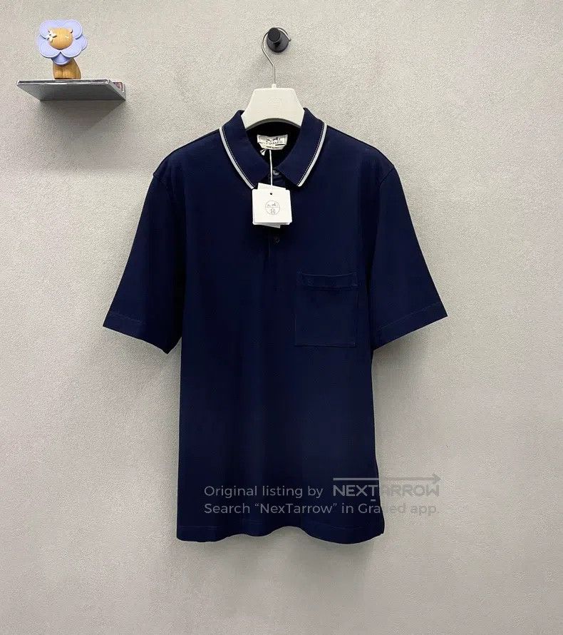Hermes Hermes Polo shirt, dark blue, classic collar design with w Size US M / EU 48-50 / 2 - 2 Thumbnail