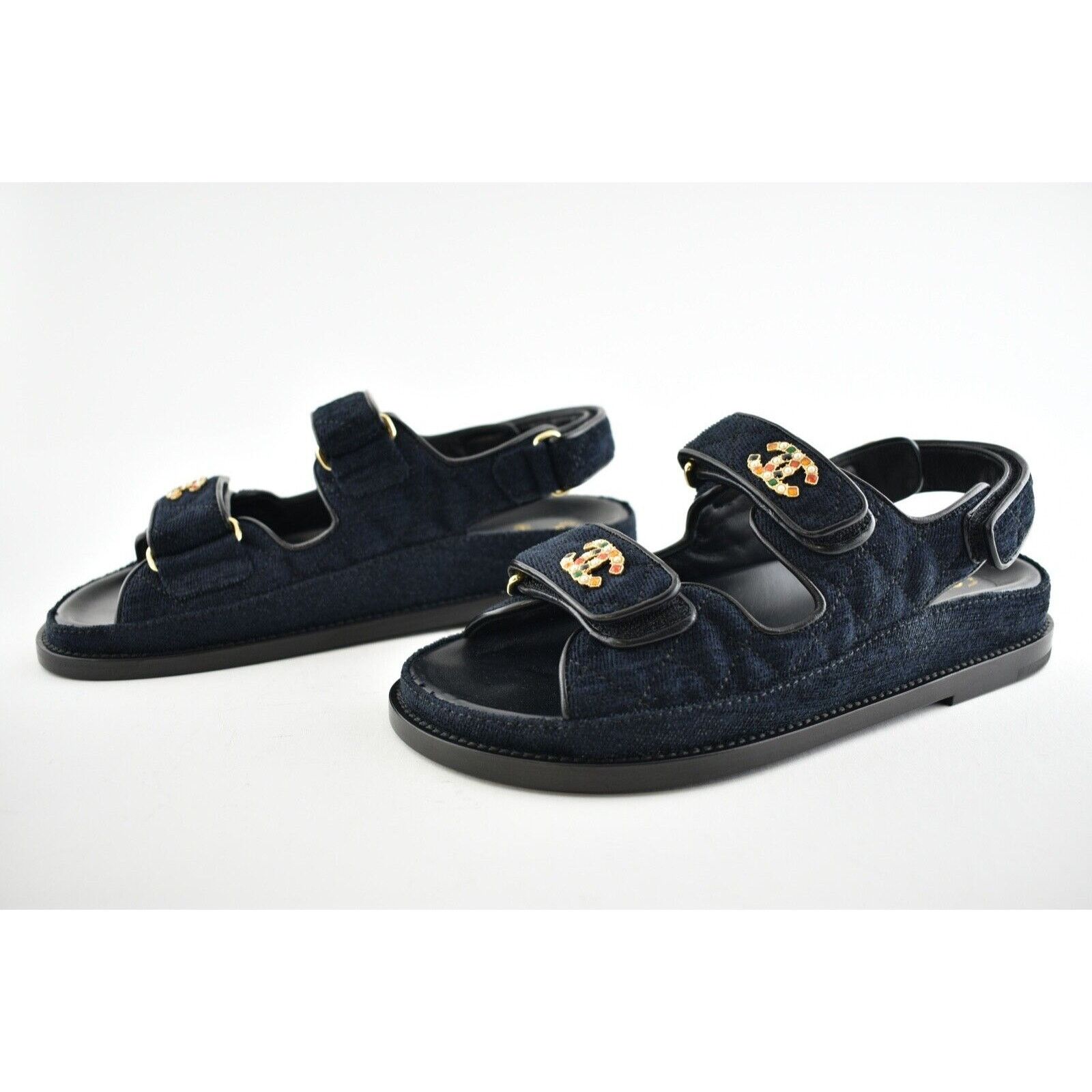 Chanel Chanel 21A Blue Velvet Denim CC Logo Mule Slide Strap Flat Size US 6.5 / IT 36.5 - 10 Thumbnail