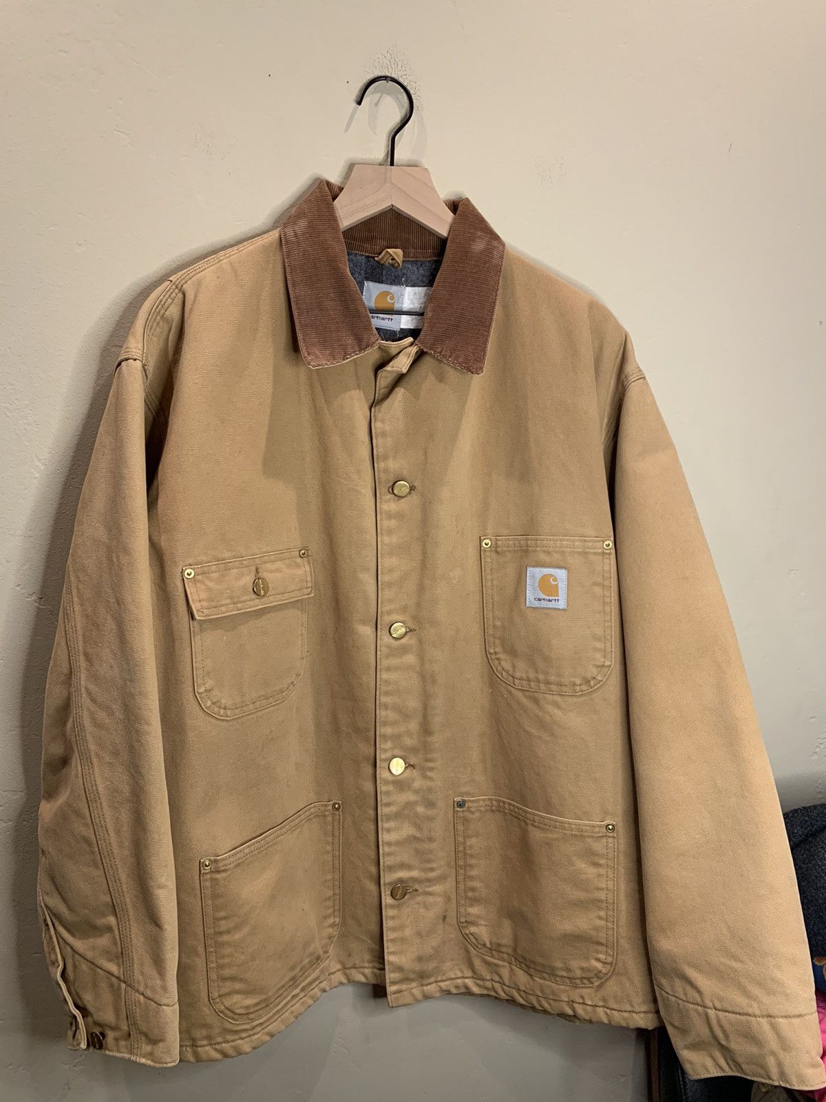 Image of Vintage Carhartt Blanket Lined Union Made Chore Coat in Beige, Men's (Size XL)