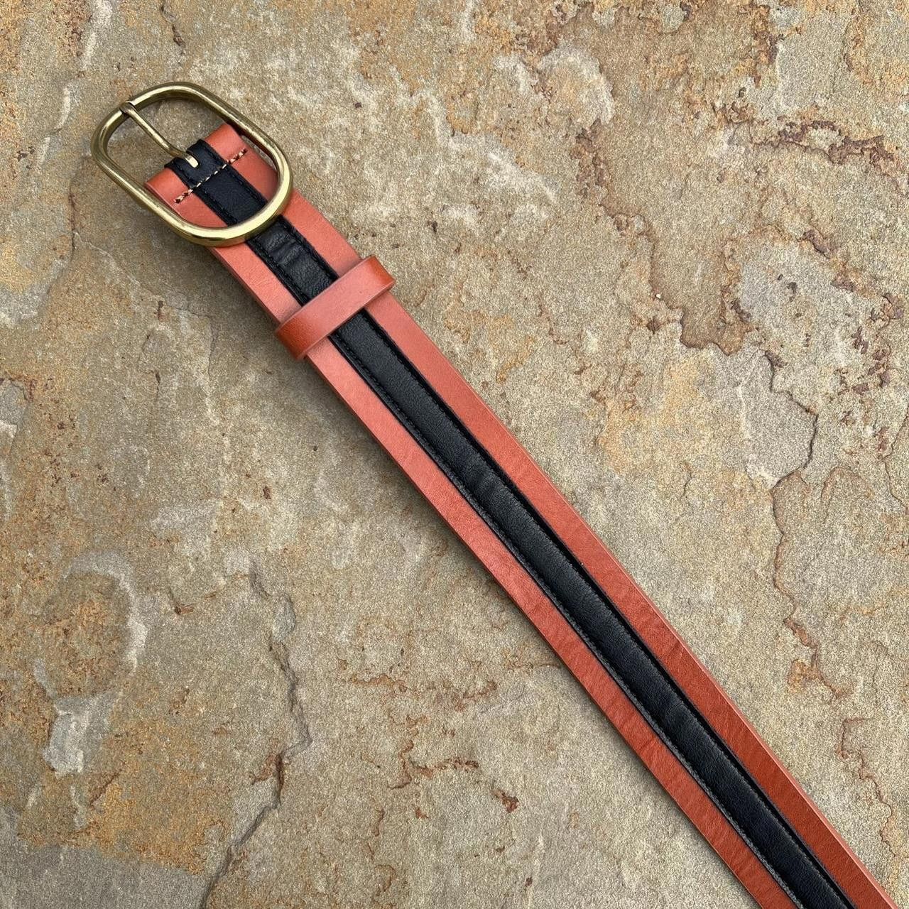 Other Y2K Brown w/ Black Strip Leather Belt Size ONE SIZE - 3 Thumbnail