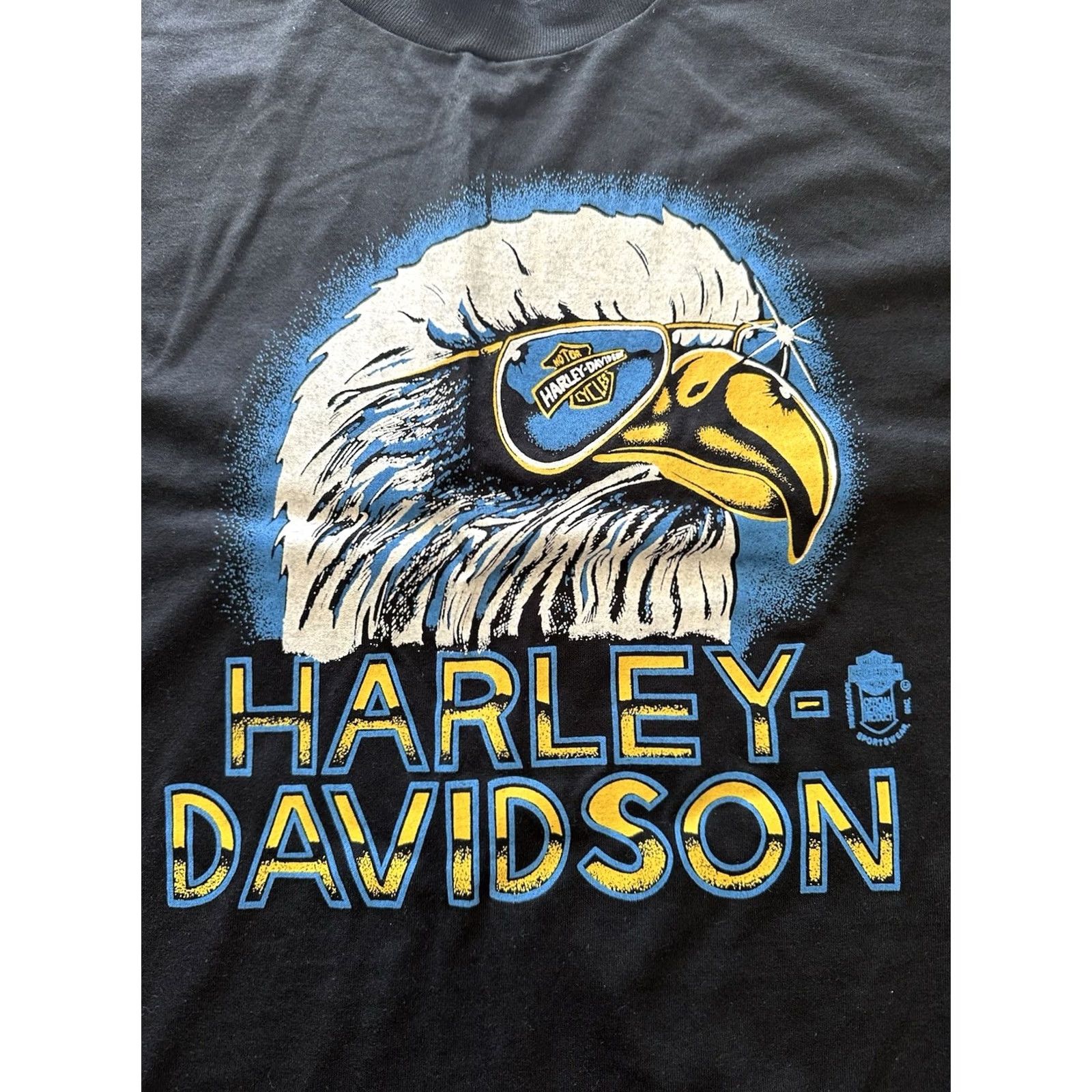 Jerzees VINTAGE 80s Harley Davidson Eagle With Sunglasses 3D Emblem Tee XL Black Unisex Graphic Tee Men Women Mens Womens Size ONE SIZE - 2 Thumbnail