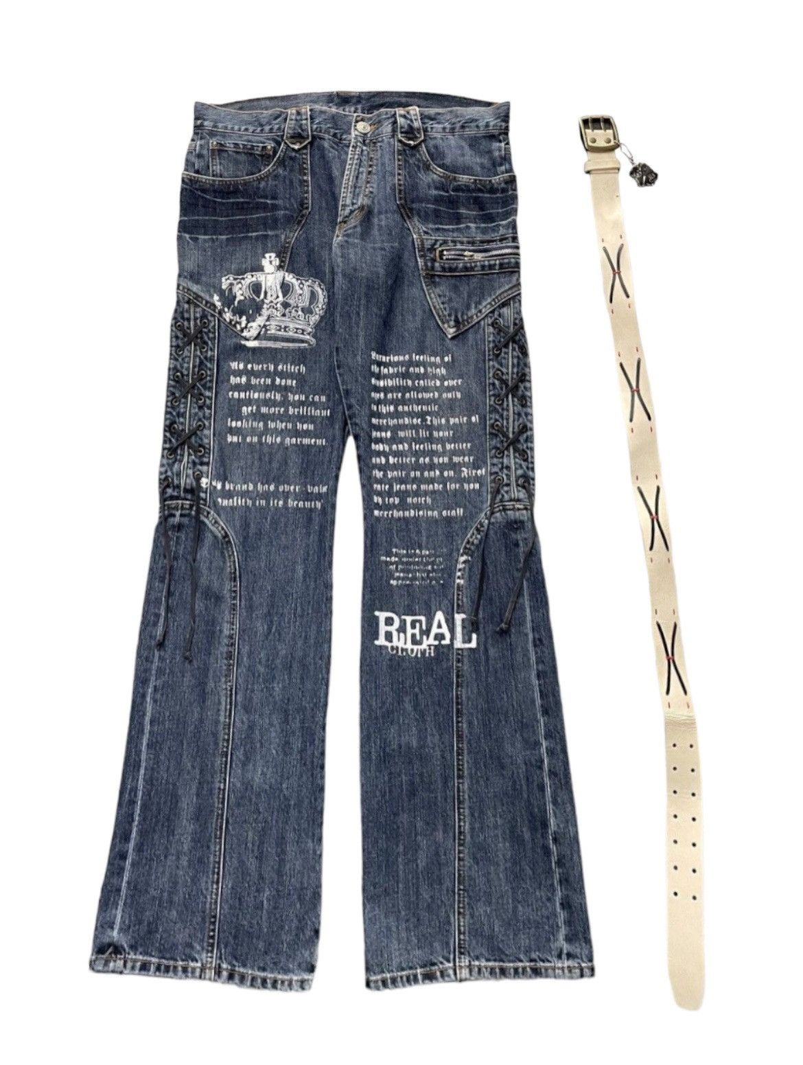 If Six Was Nine × In The Attic × Le Grande Bleu (L.G.B.) Real Cloth Japan Flared Poems Laces Denim With Leather Belt Size US 34 / EU 50 - 3 Thumbnail