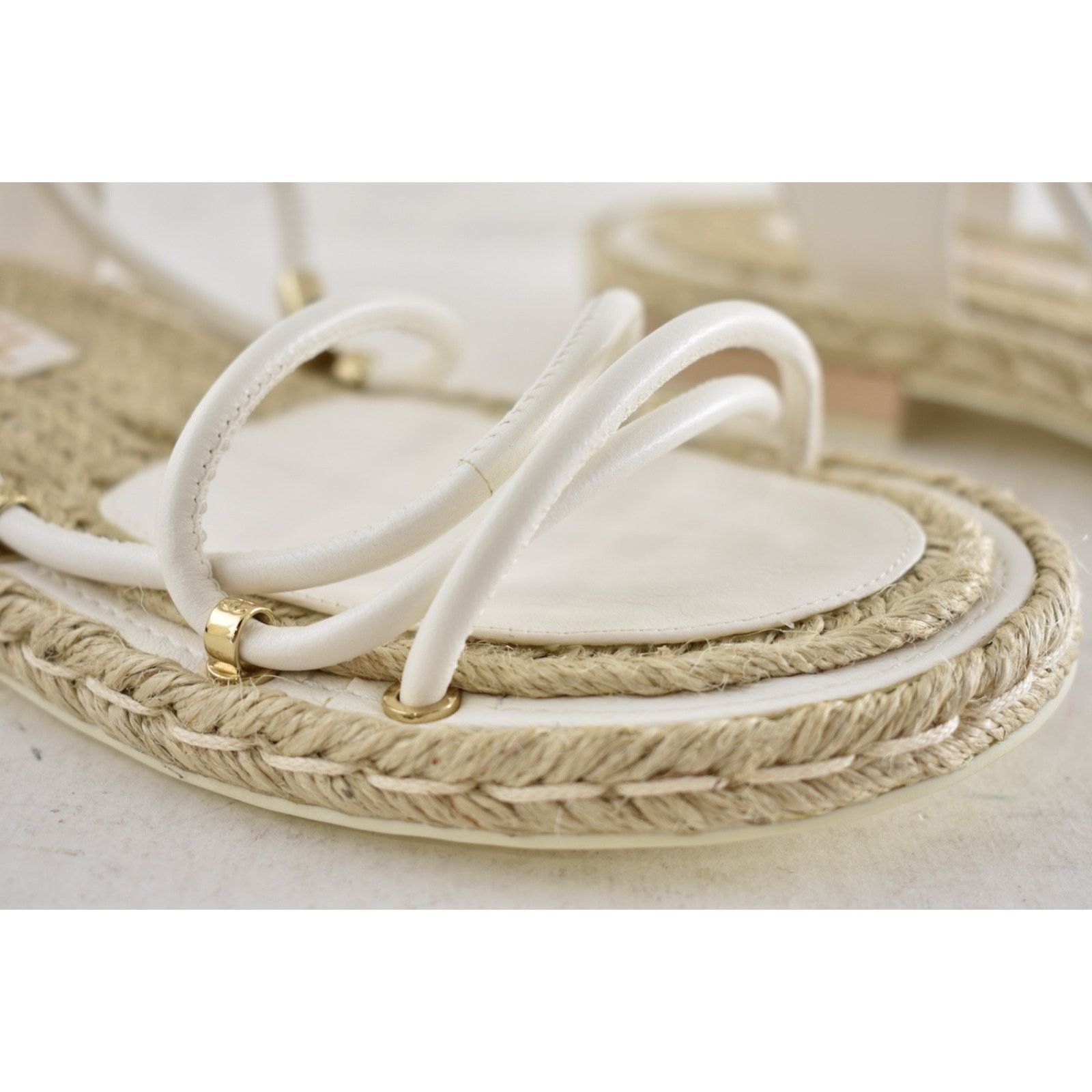 Chanel Chanel White Lambskin CC Mules Lace Up Espadrille Sandal 36 Size US 6 / IT 36 - 9 Thumbnail