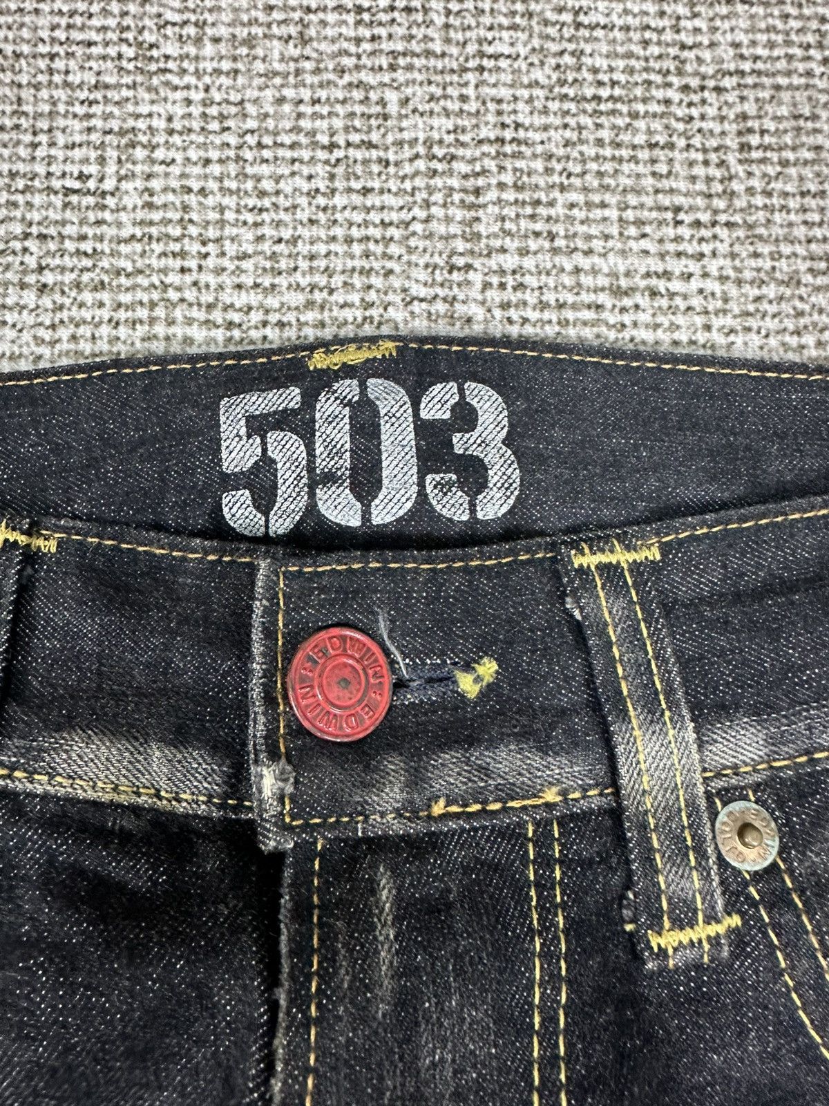 Edwin Vintage Edwin 503 Blue Trip Black Denim 33x34 D775 Size US 33 - 13 Thumbnail