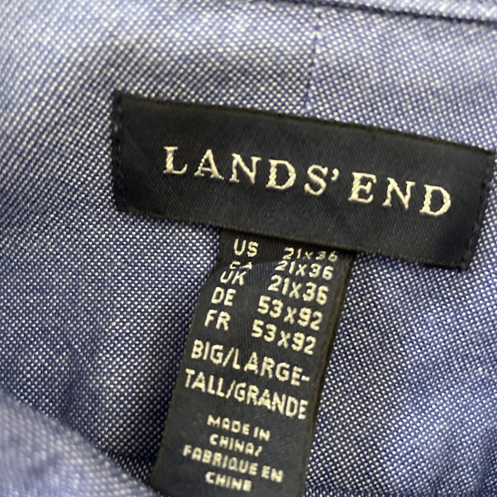 Lands' End VINTAGE Lands' End Button-Up Shirt Men Big & Tall 21x36 Blue Twill Oxford Button-Down Collar Size US XXL / EU 58 / 5 - 6 Thumbnail