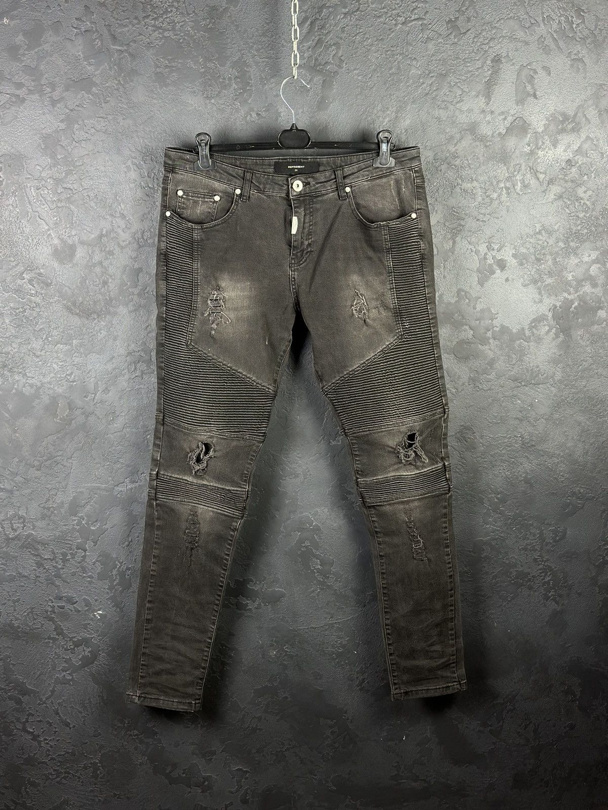 Represent Clo. Represent Destroyed Black Jeans Biker Denim Pants Size US 34 / EU 50 - 1 Thumbnail