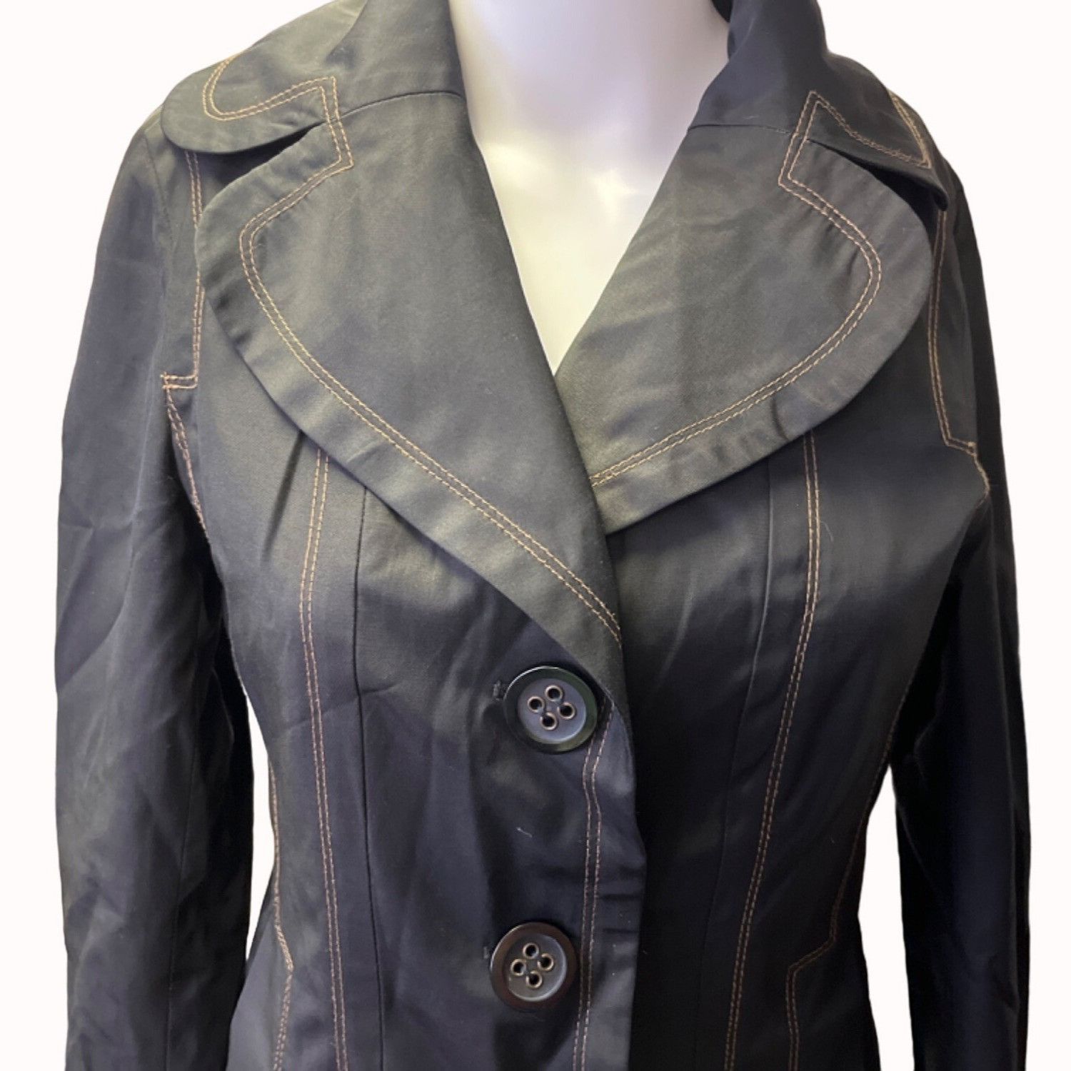 Guess Guess Women's Black Buttoned Trench Coat Size S SKU 5067 Size S / US 4 / IT 40 - 3 Thumbnail