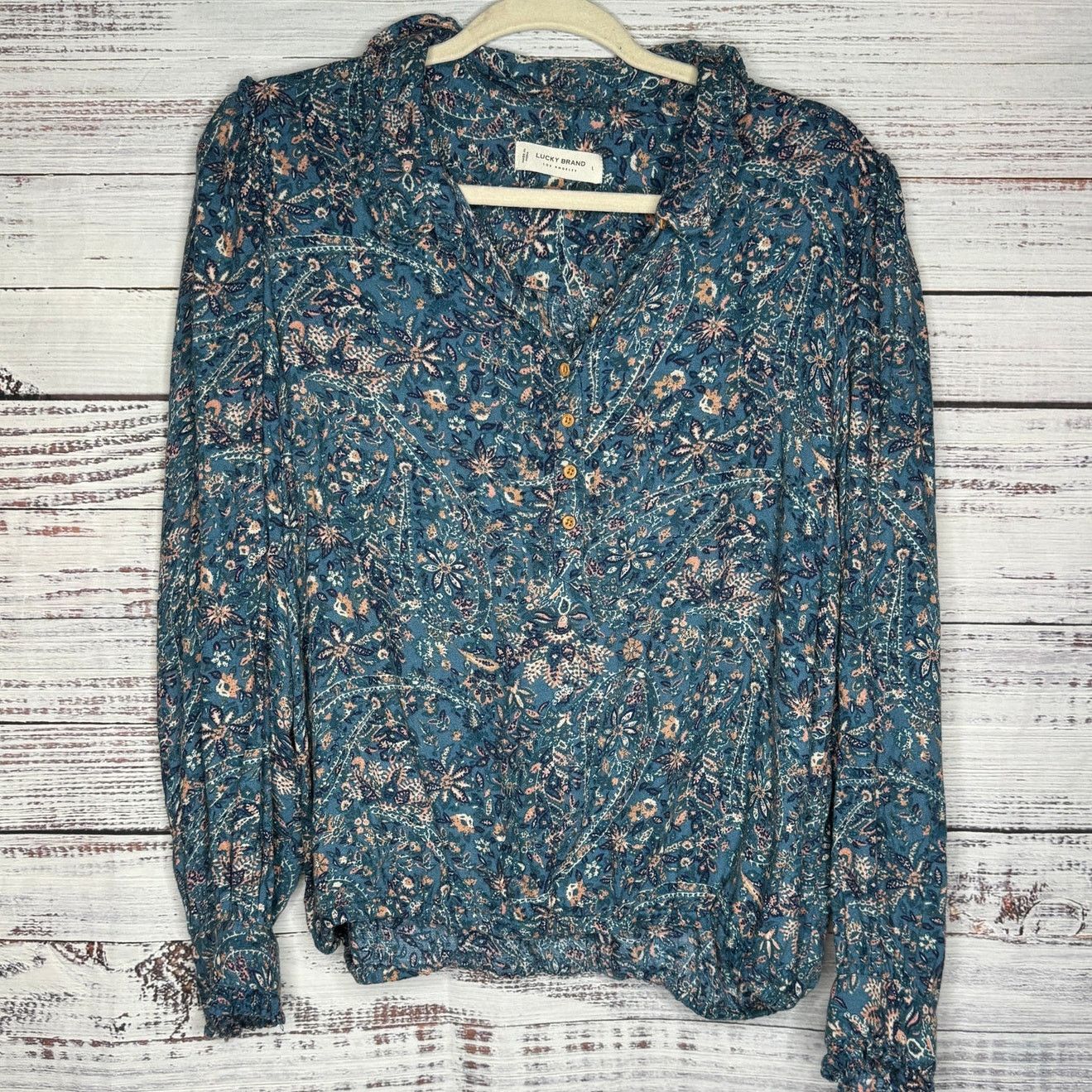 Lucky Brand Lucky Brand Women's Long Sleeve Printed Ruffle Collar Top Lg Size L / US 10 / IT 46 - 2 Thumbnail