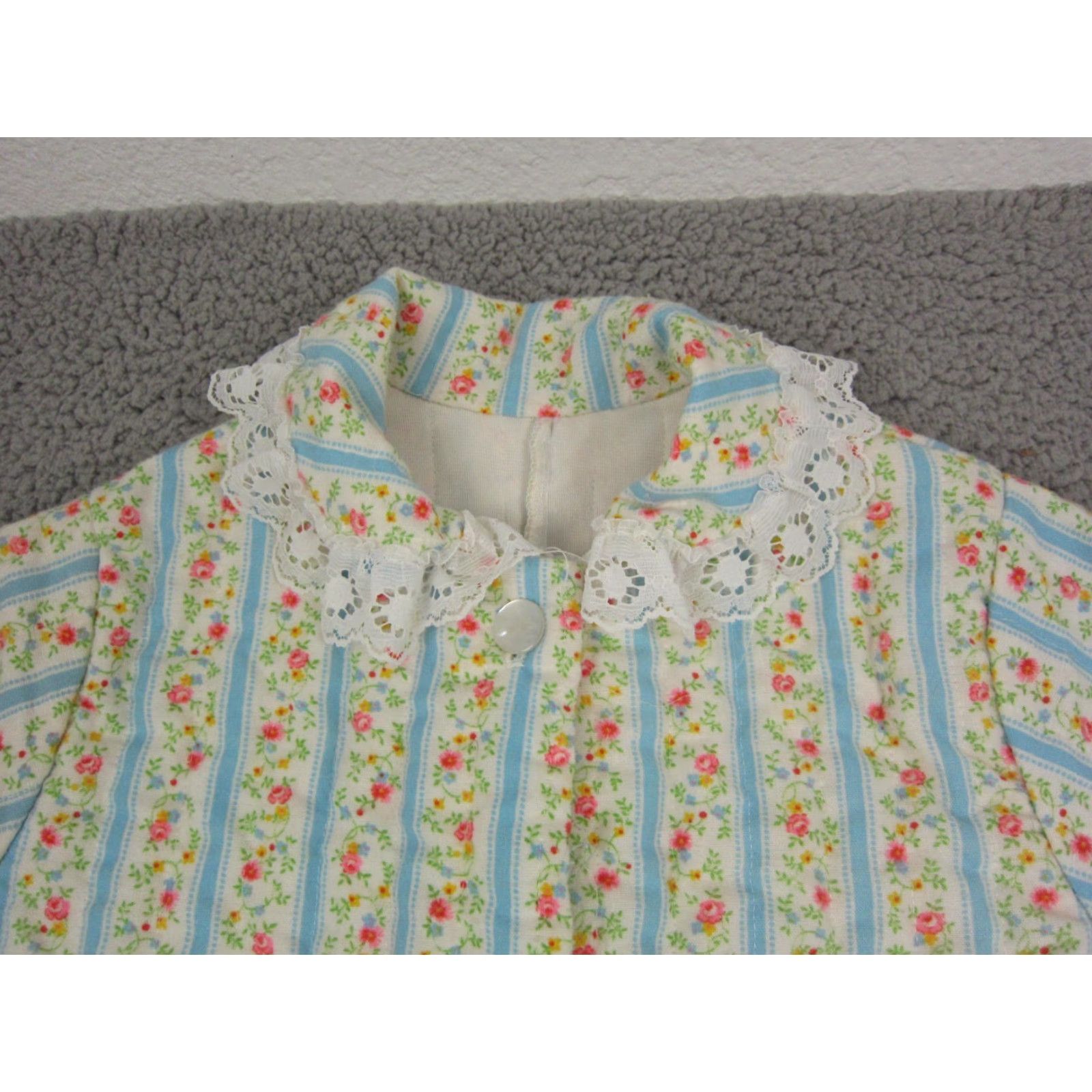 Vintage VINTAGE Her Majesty Dress Teens 10 Floral Knit A-Line Knee Length Long Sleeve Collared Zip Blue Green 60s 70s 90s Mens Women Girls Boys Size L / US 10 / IT 46 - 3 Thumbnail