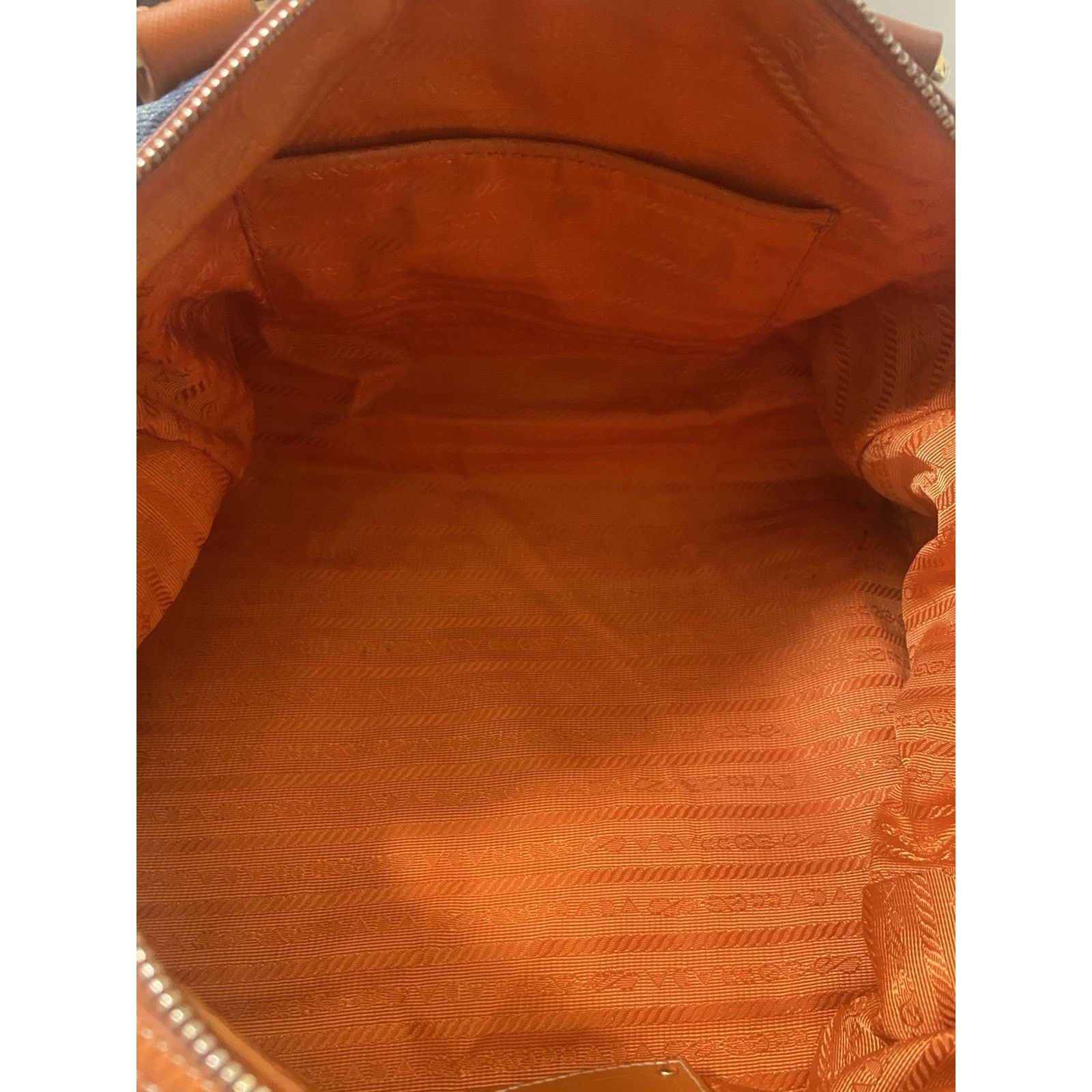 Prada Prada Bauletto blue denim orange saffiano 2way handbag, good Size ONE SIZE - 17 Thumbnail