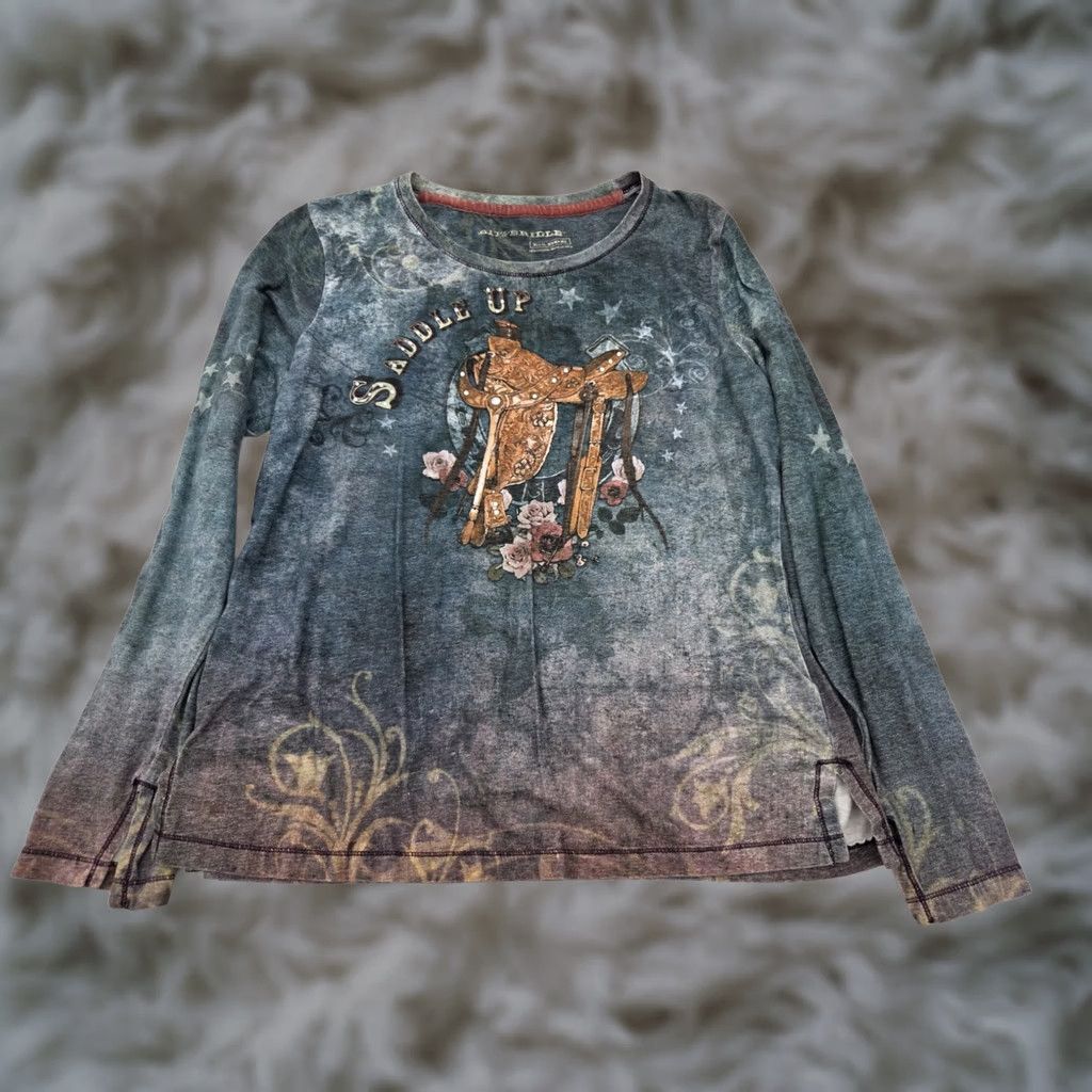 Vintage Bit & Bridle T-Shirt Womens Large Long Sleeve Green Western Saddle Tee Rodeo Shirt Caballas Size L / US 10 / IT 46 - 1 Thumbnail