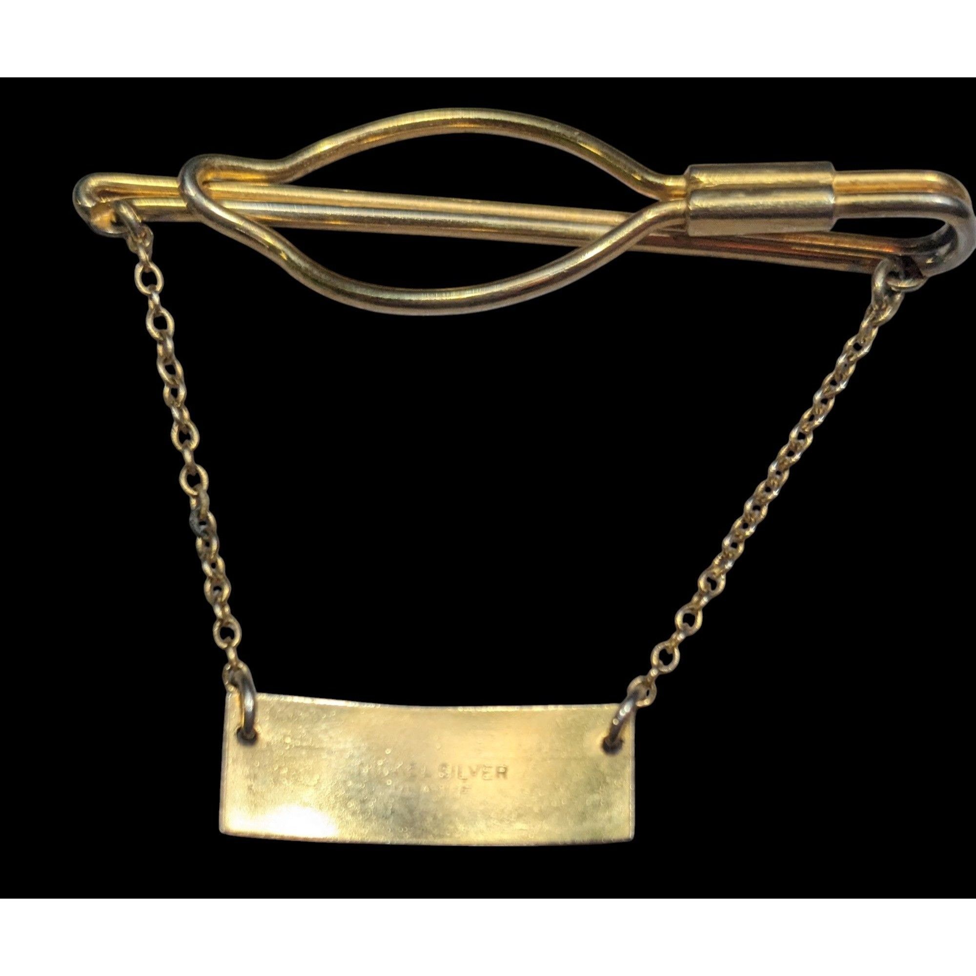 Other Vintage Nickel Silver Gold Tone Tie Bar And Chain Size ONE SIZE - 5 Thumbnail