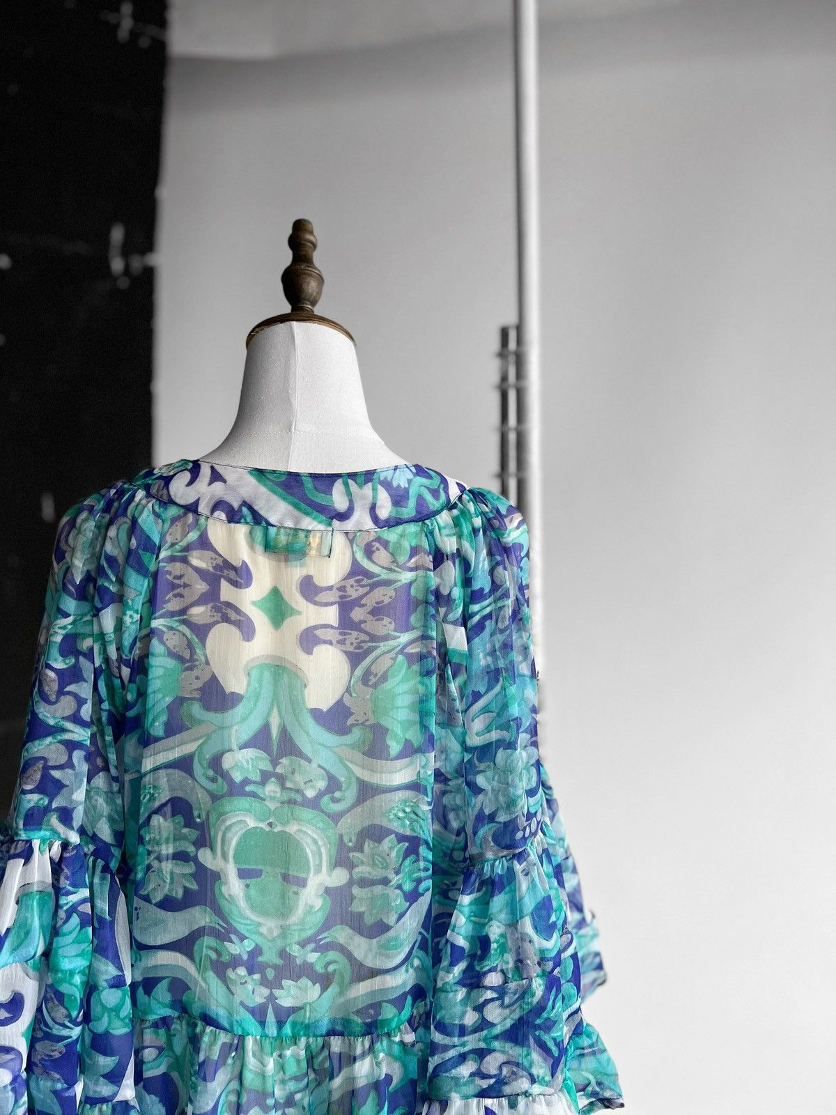Designer Antica Sartoria by Giacomo Cinque Blue 3/4 Sleeve Blouse Top Size ONE SIZE - 4 Thumbnail